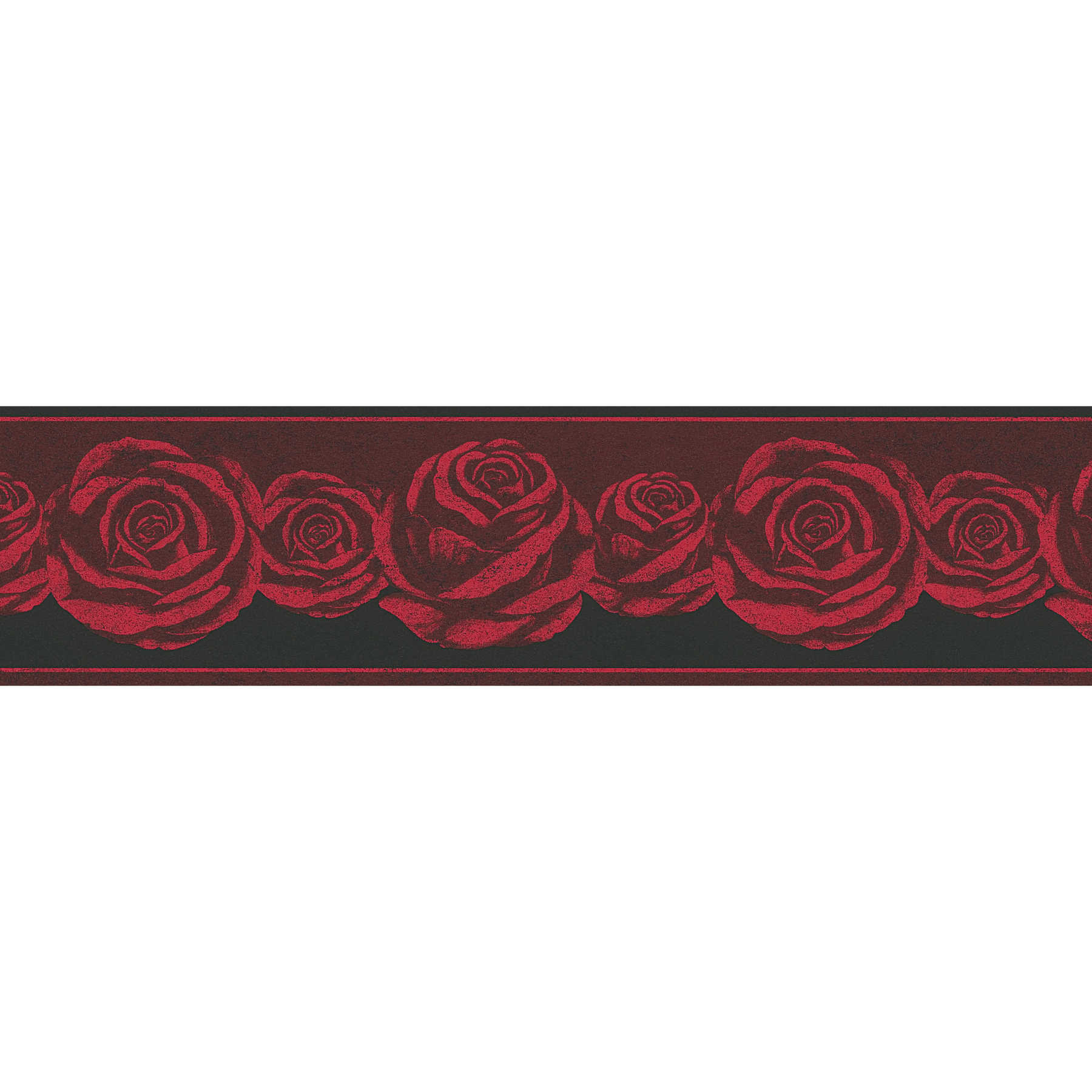 Tapetenbordüre Schwarz-Rot mit Rosen Muster
