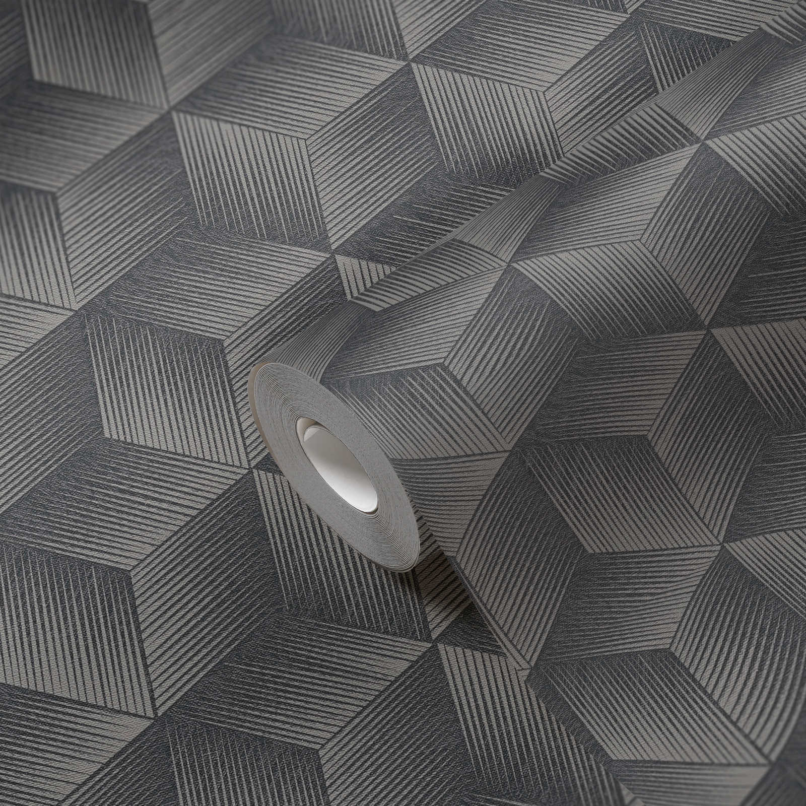             3D-Tapete mit Glitzereffekt und Quadratmuster PVC-frei – Schwarz, Grau
        
