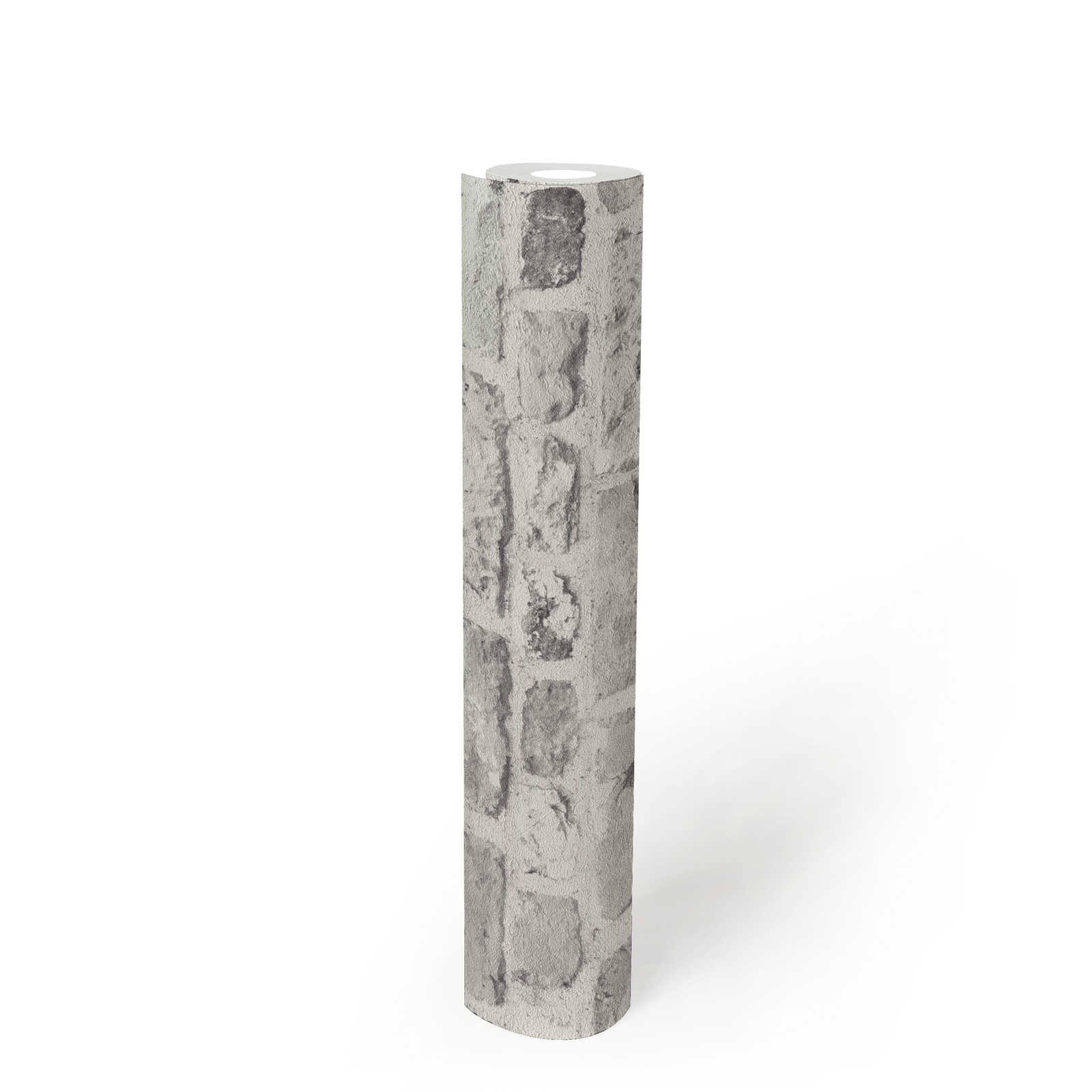             Steinoptik Tapete mit 3D Mauerwerk – Grau, Weiß
        