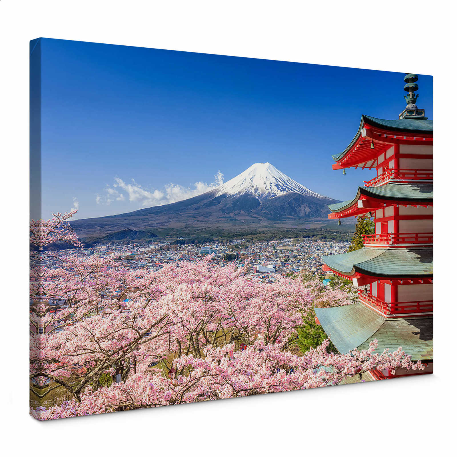         Fujiyama Leinwandbild mit Kirschblüten & Pagode – 0,70 m x 0,50 m
    