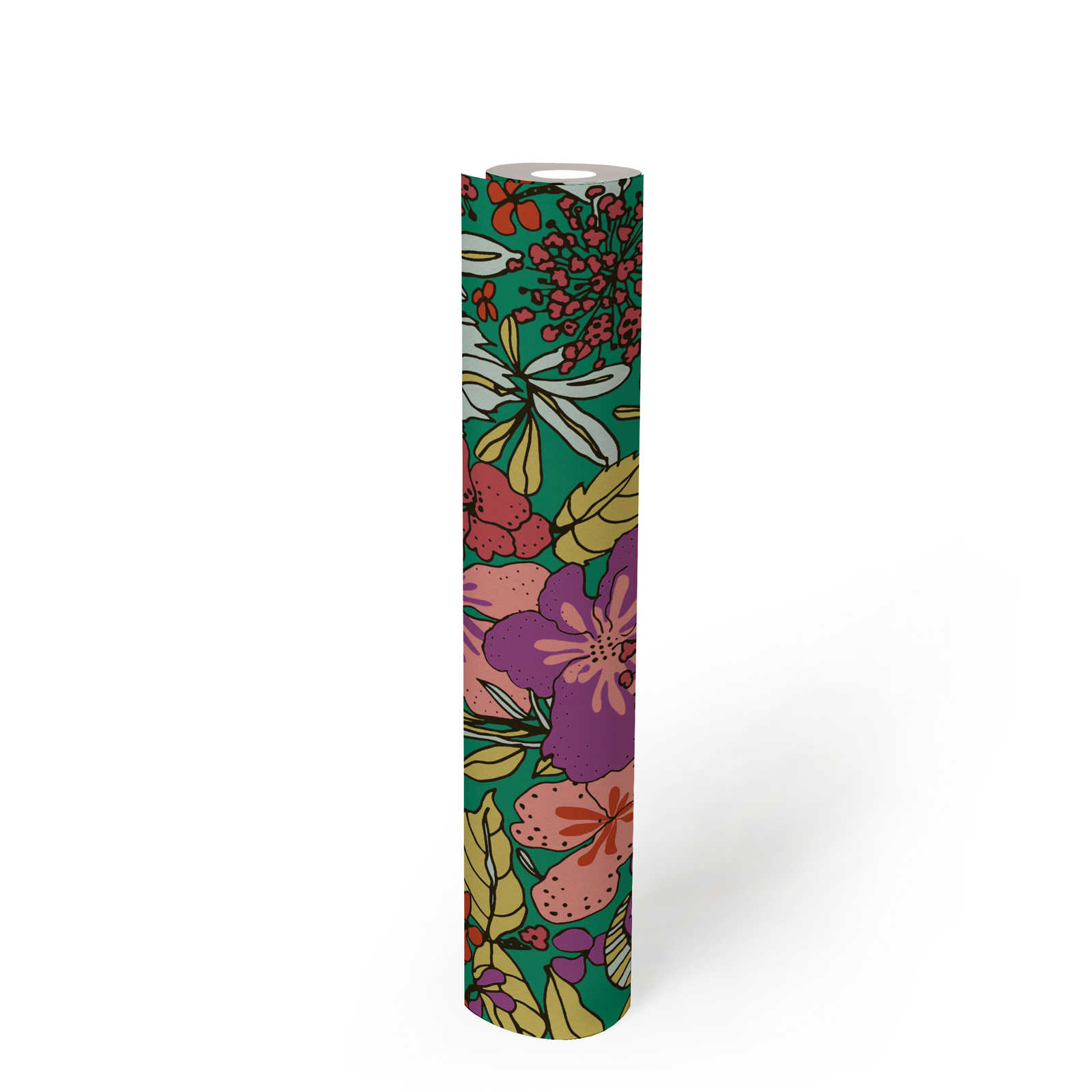             Tapete Blumen Muster bunt im Colour Block Stil – Bunt, Grün, Rot
        