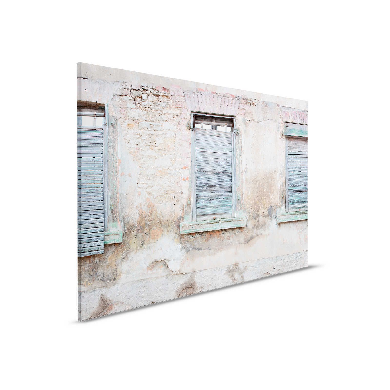         Leinwandbild Ziegelmauer mit rustikalen Fensterläden und Rundbögen – 0,90 m x 0,60 m
    