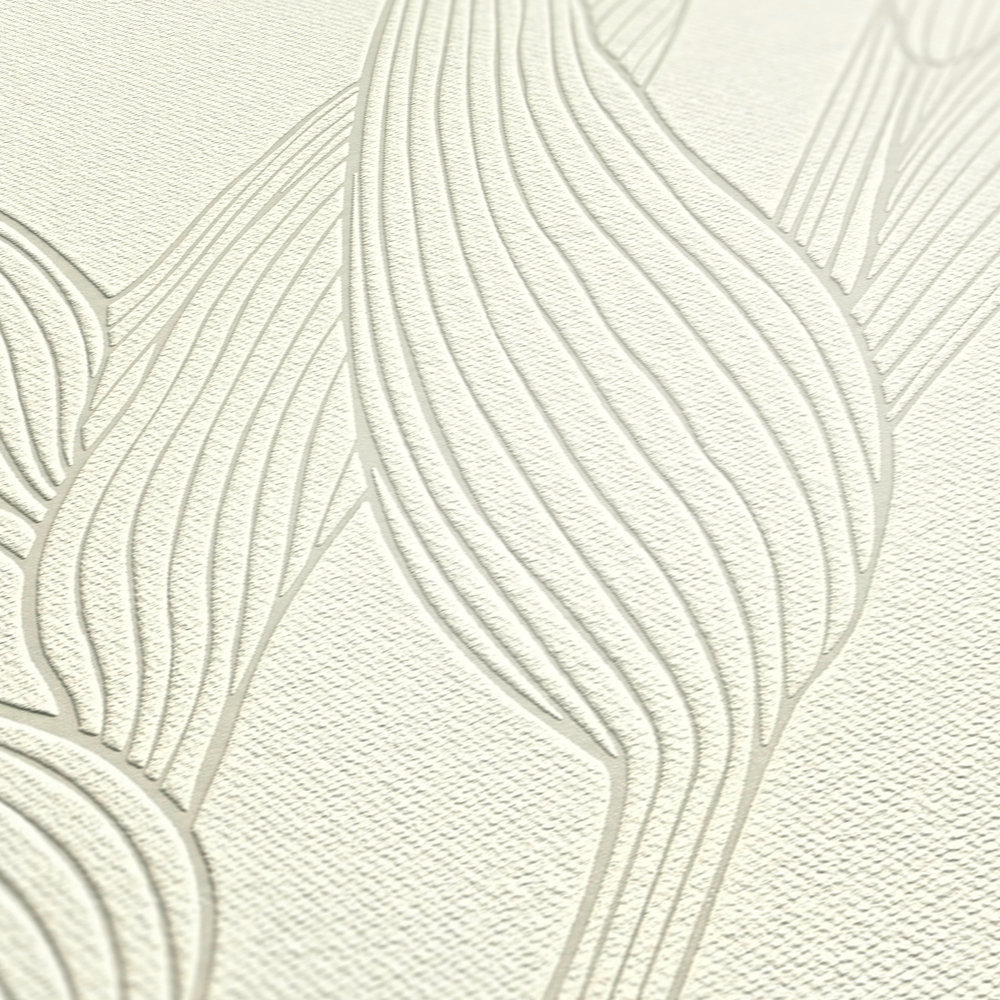             Strukturtapete mit Blätter Design – Beige, Weiß
        