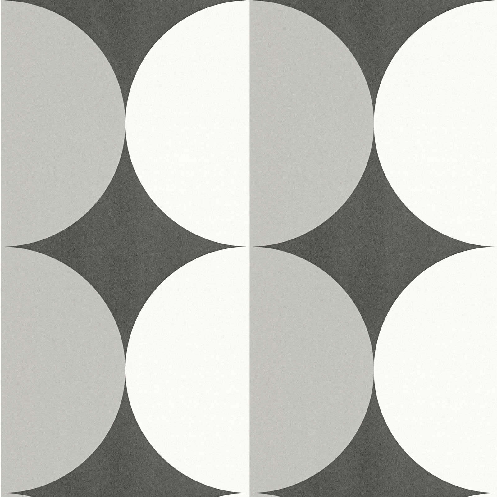             Retro Vliestapete mit grafischen Kreismuster – Schwarz, Weiß, Grau
        
