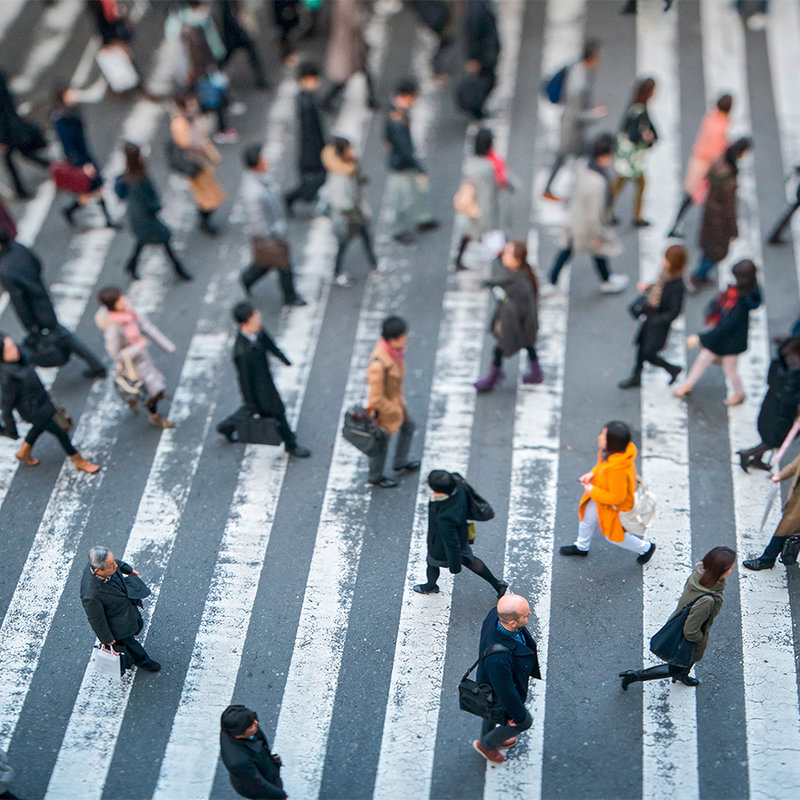 Urbane Fototapete mit Menschen auf Zebrastreifen – Mattes Glattvlies

