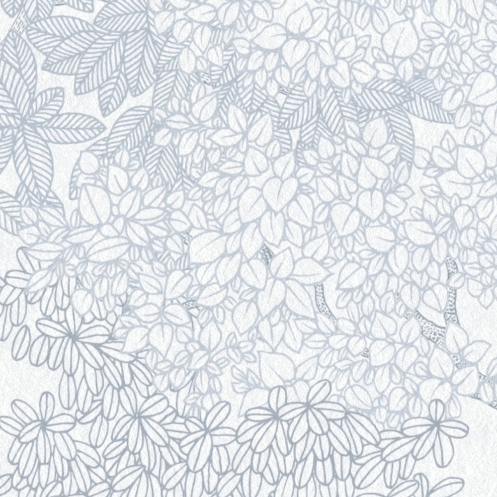             Tapete Grau mit Wald Muster & Bäumen im Zeichenstil – Grau, Weiß
        