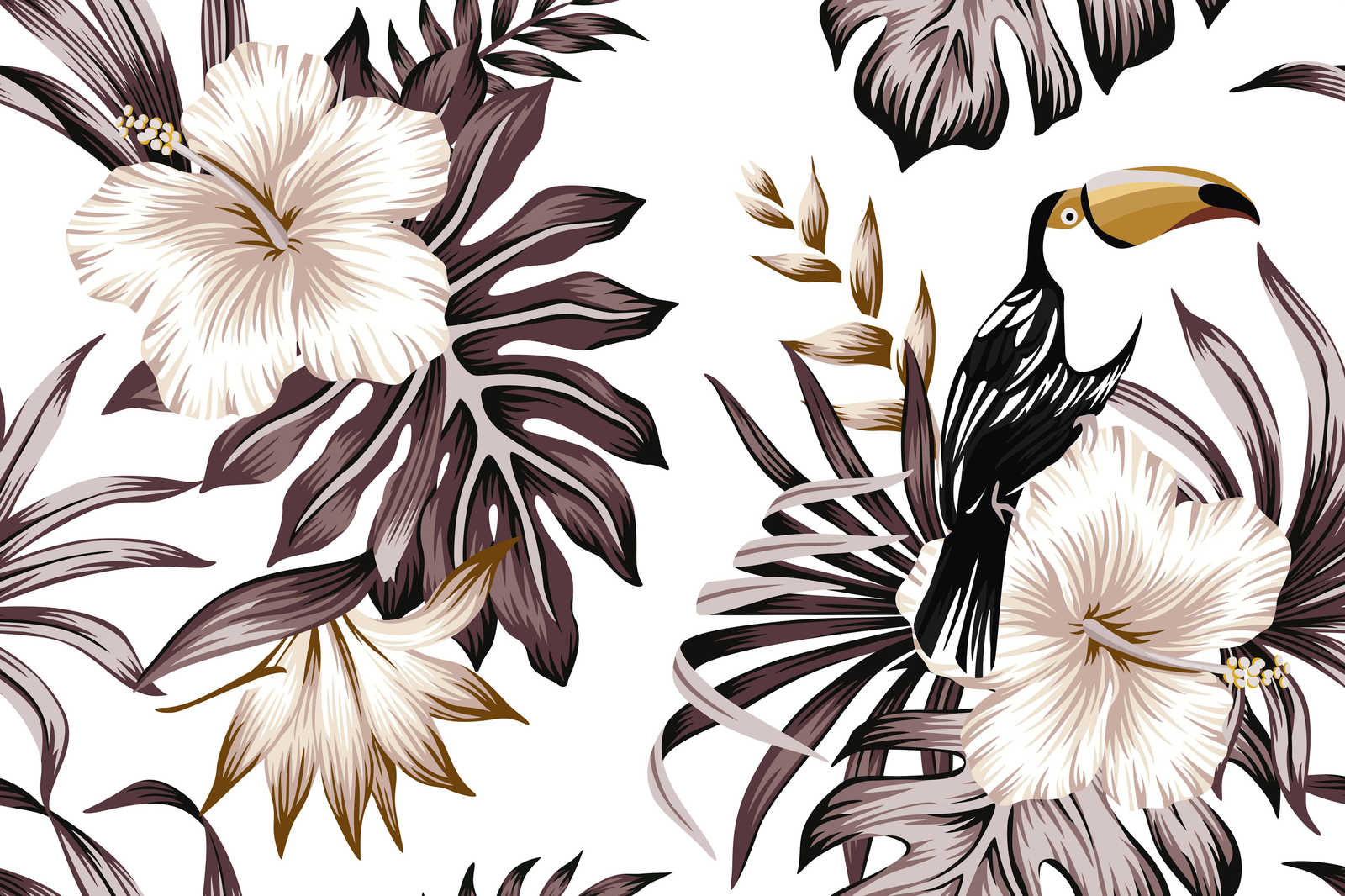             Leinwand mit Dschungelpflanzen und Pelikan | Grau, Weiß, Schwarz – 0,90 m x 0,60 m
        
