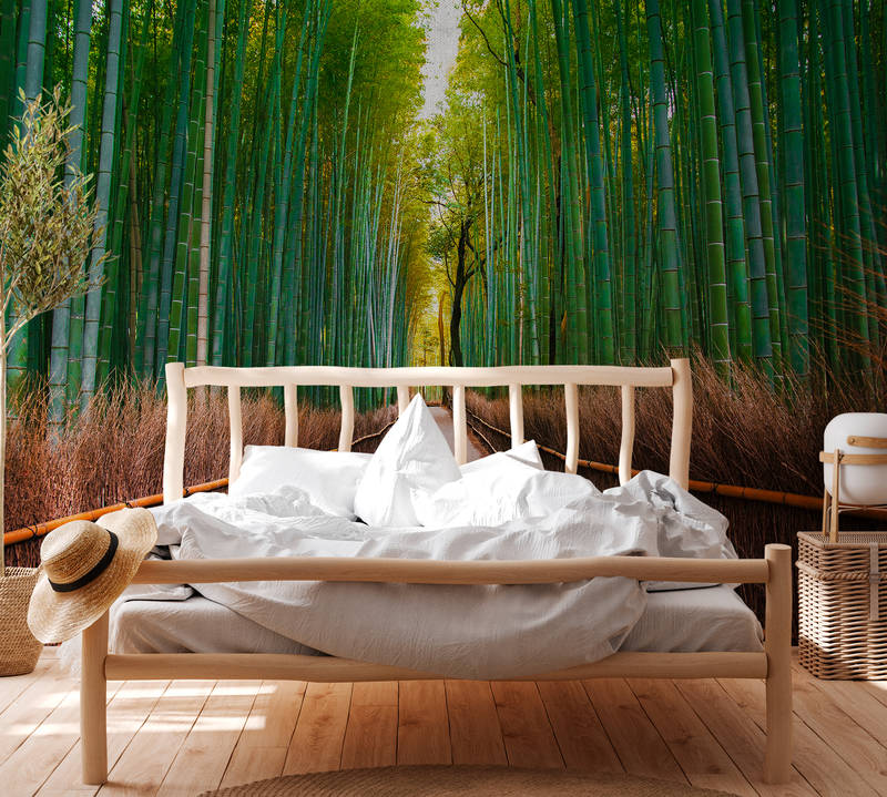             Natürliche Bildmotivtapete mit Bambusweg – Grün, Braun
        