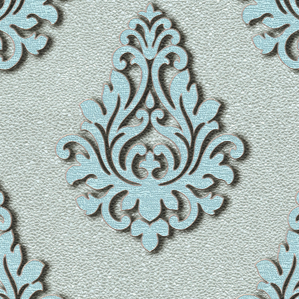             Metallic Tapete Ornamenten & Struktureffekt – Blau, Silber
        