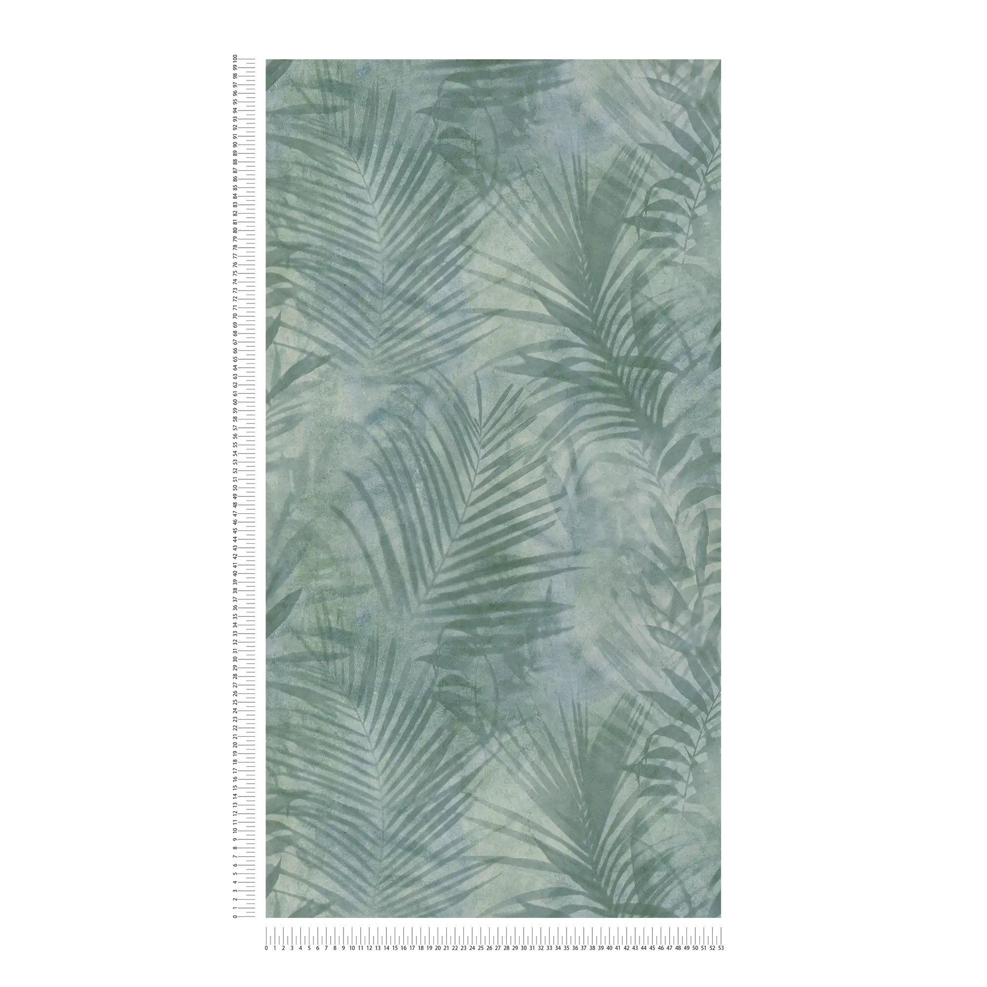             Tapete Palmenmuster in Leinenoptik – Grün, Blau, Grau
        