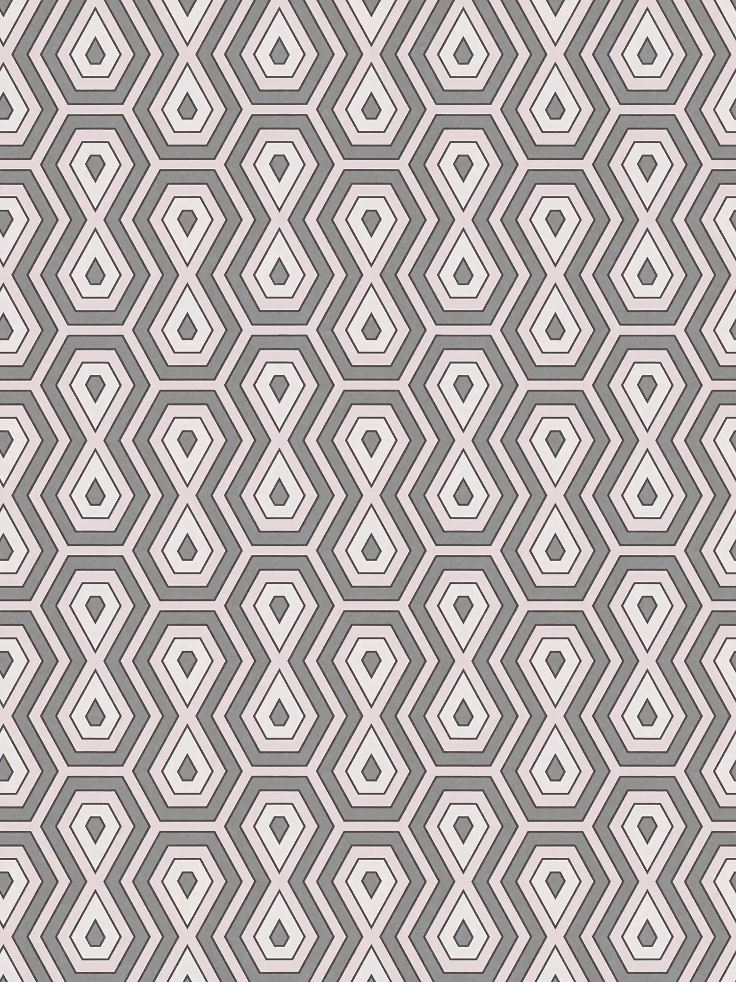 Tapete Metallic Retro Muster mit 70er Grafik Design – Rosa, Grau, Weiß
