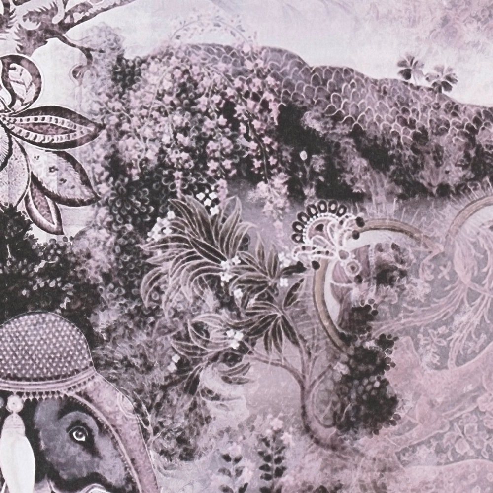             Vliestapete Indien mit Elefant & Vintage Muster – Rosa, Grau
        