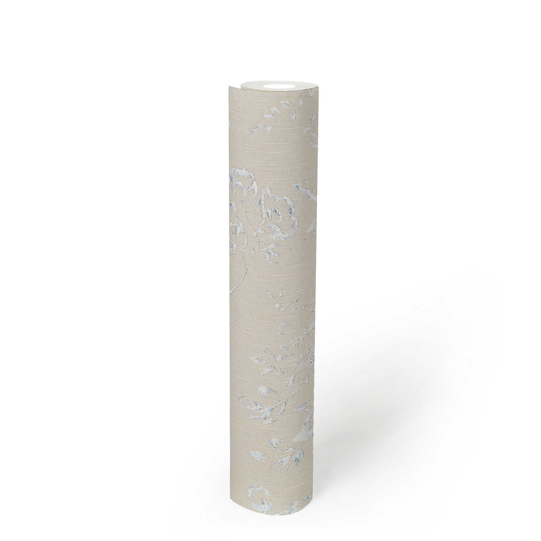             Strukturtapete mit silbernem Blütenmuster – Silber, Grau
        