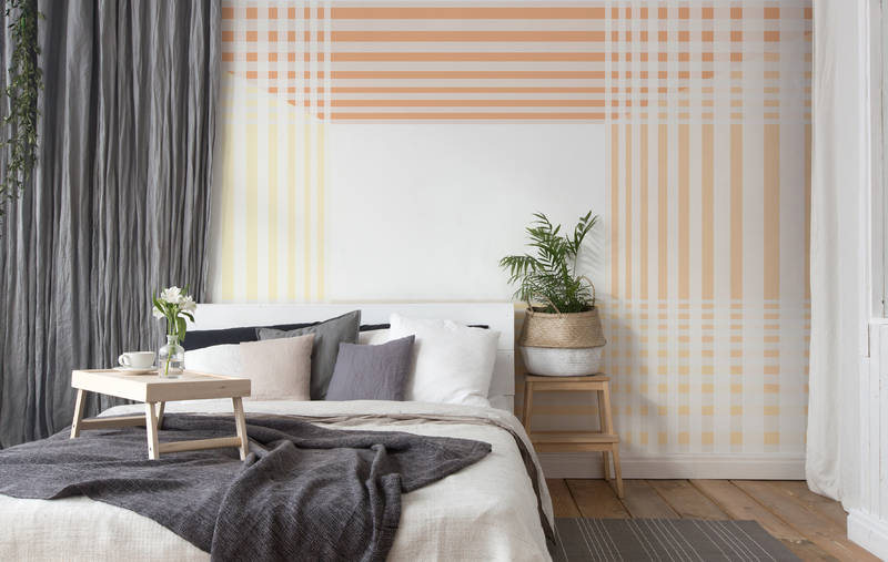             Moderne Fototapete mit einfachem Streifen-Design – Orange, Weiß, Gelb
        