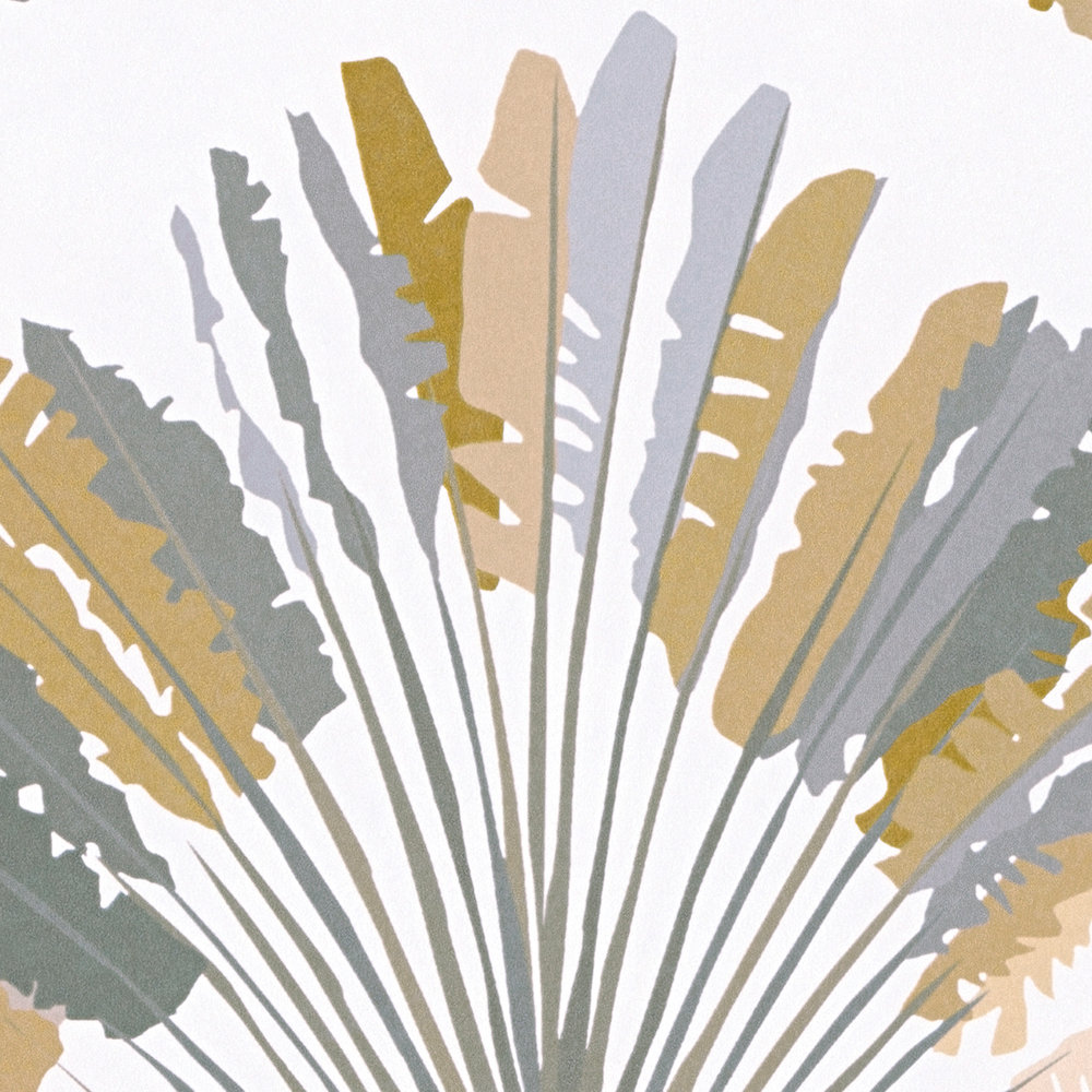             Palmen Tapete mit Musterdruck im modernen Stil – Gelb, Grau, Weiß
        
