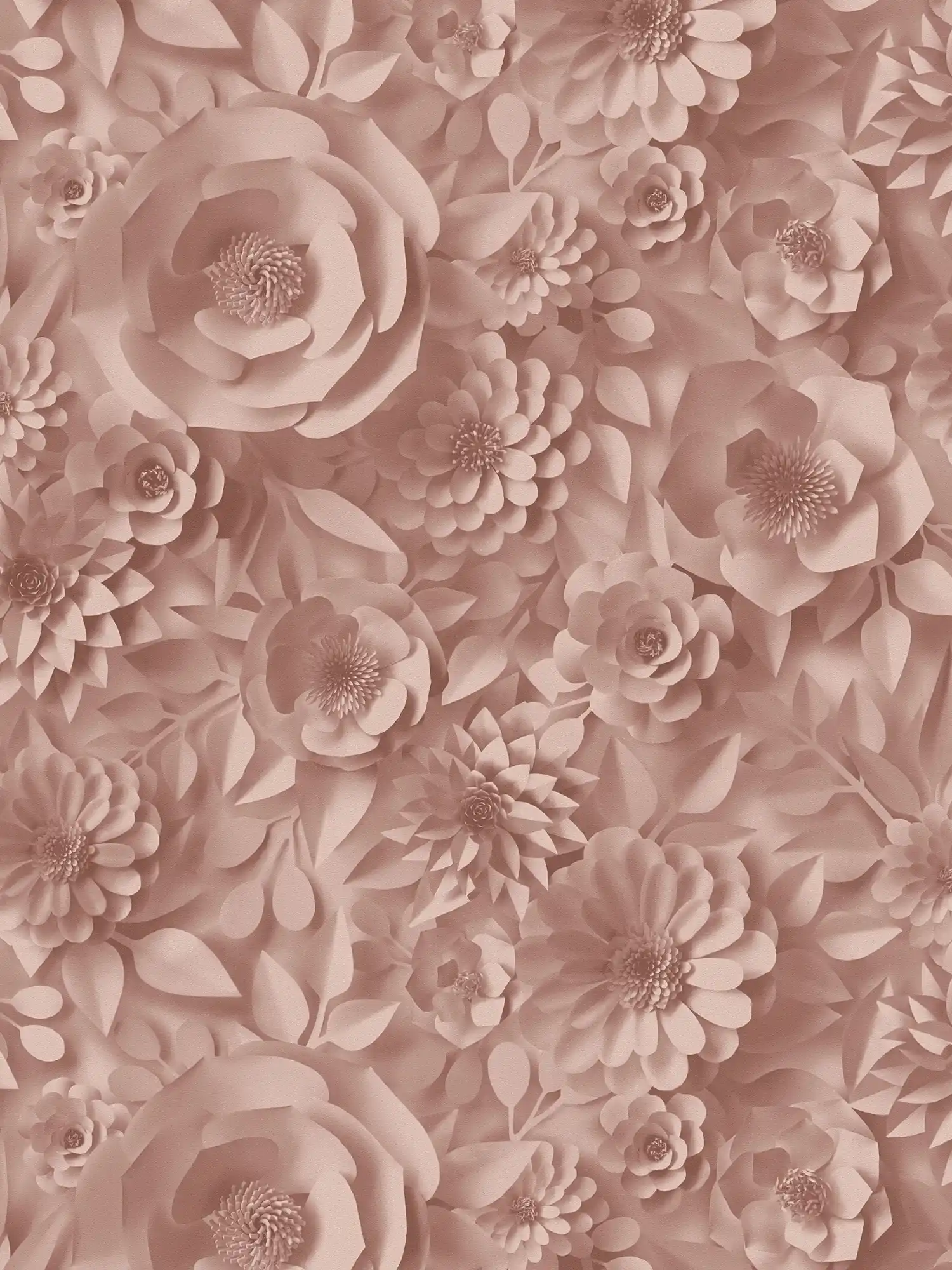 3D Tapete mit Papierblumen, Grafik Blüten-Muster – Rosa
