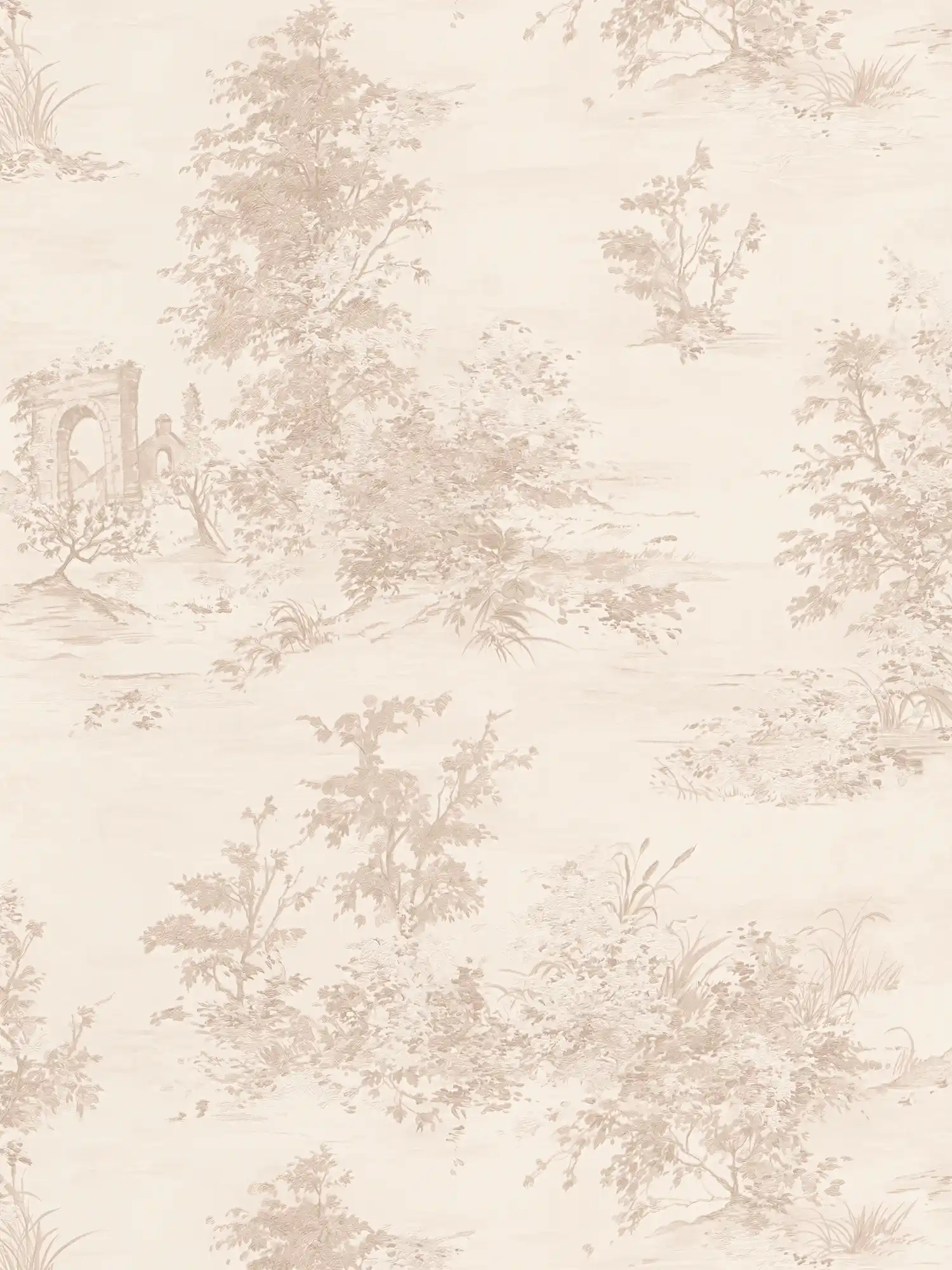        Landhaus Tapete im historischen Stil mit Landschaftsmotiv – Beige, Creme, Rosa
    