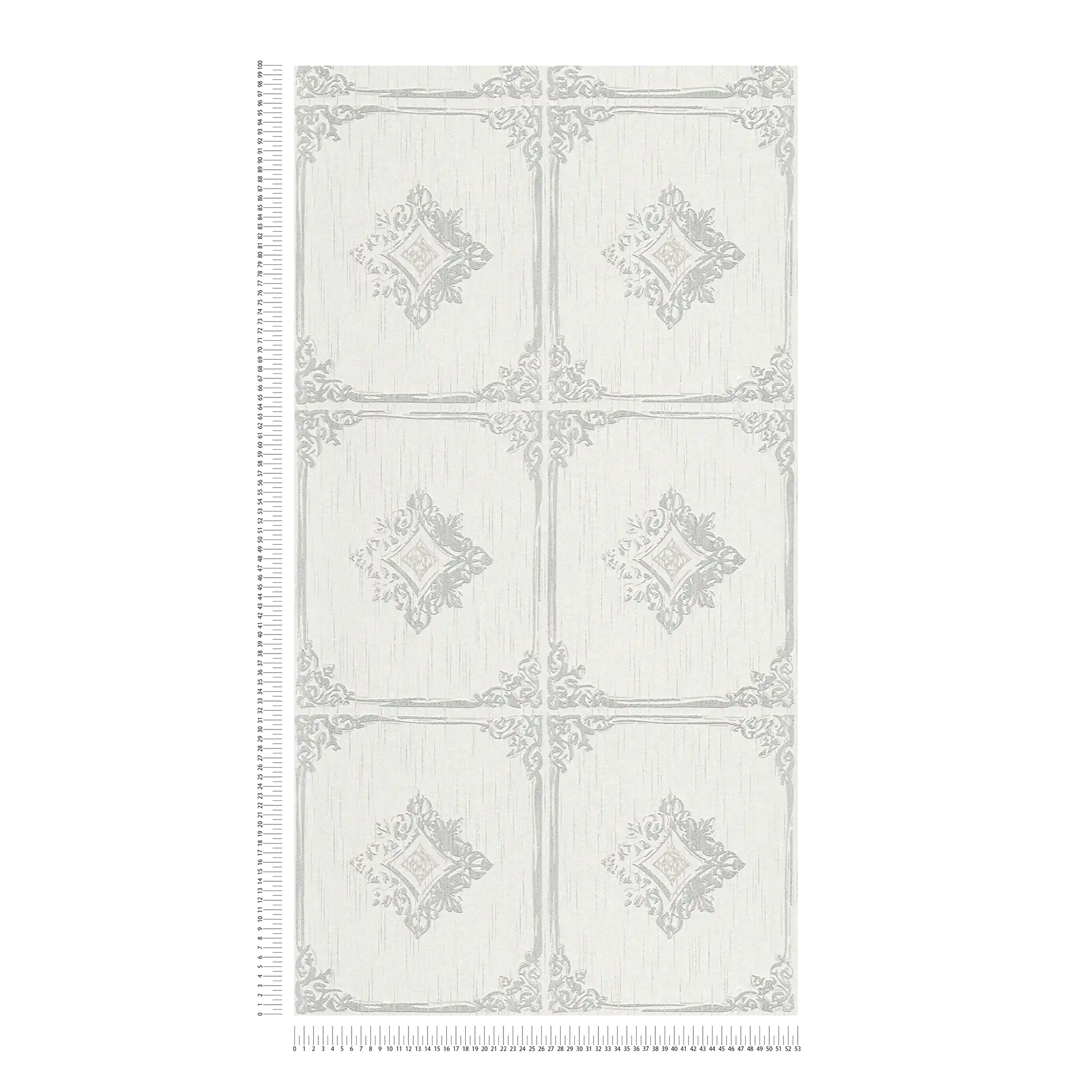             Tapete Vintage Stuck Design mit Ornament Kassetten – Grau, Weiß
        