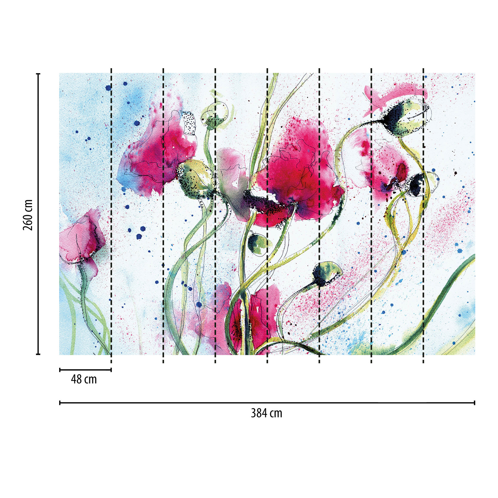             Fototapete Blumen gezeichnet – Rosa, Grün
        