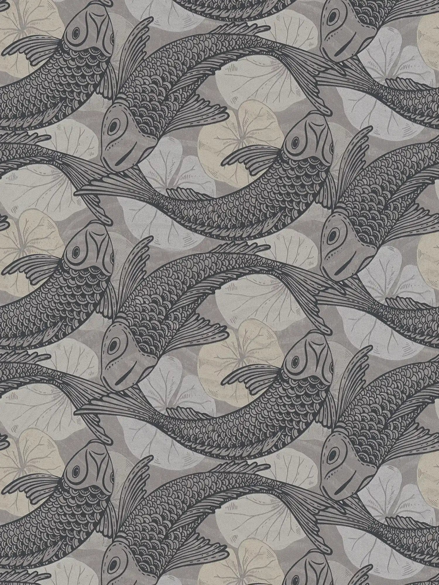         Tapete Asian Design mit Koi Motiv & Metallic-Effekt – Beige, Grau, Schwarz
    