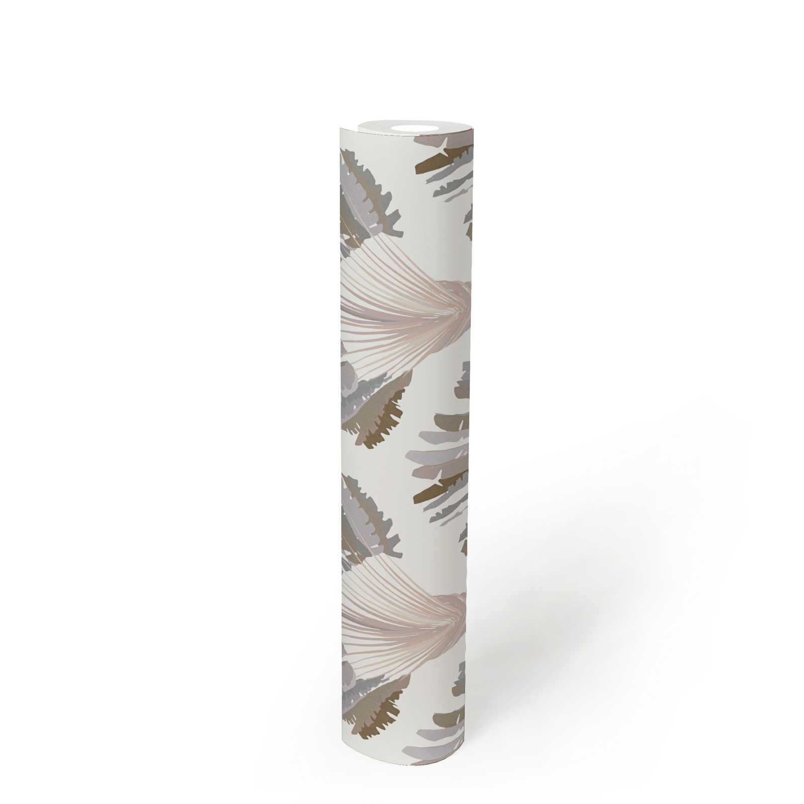             Tapete Grau Beige mit Palmen Muster & Block Design – Grau, Weiß, Braun
        