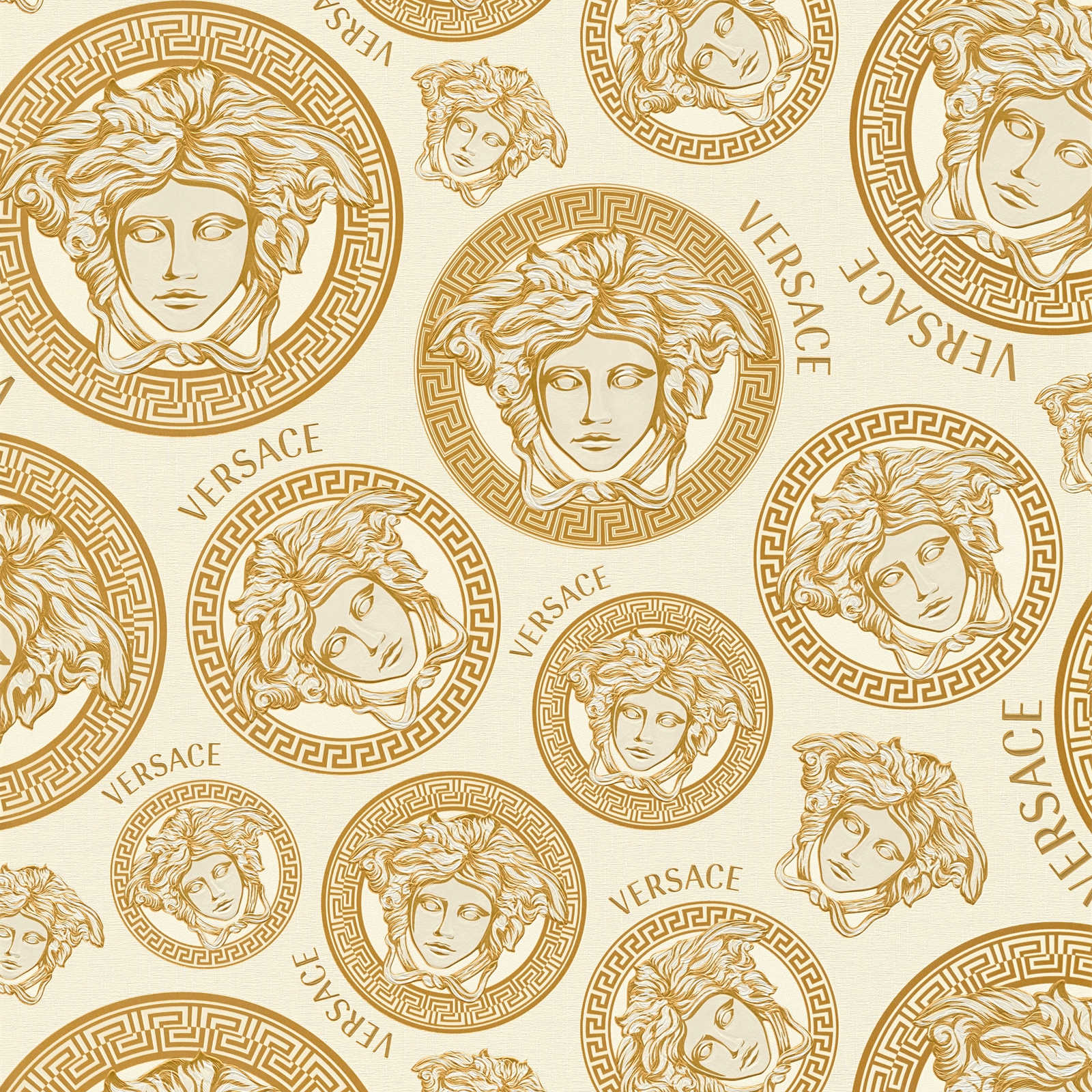 VERSACE Tapete Gold Design mit Medusa Emblem – Creme
