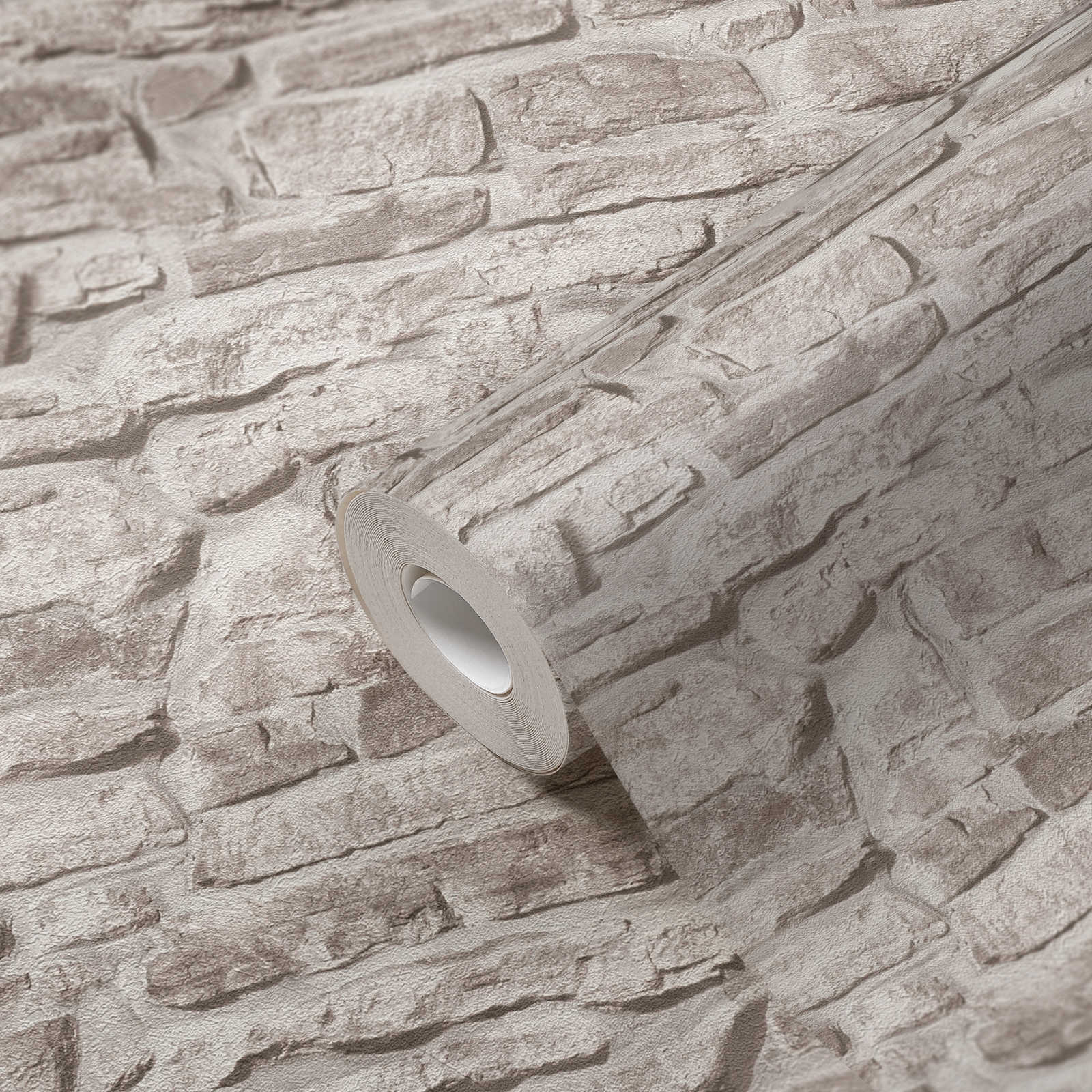             Vliestapete rustikale Steinoptik Ziegelmauer – Greige, Grau, Weiß
        