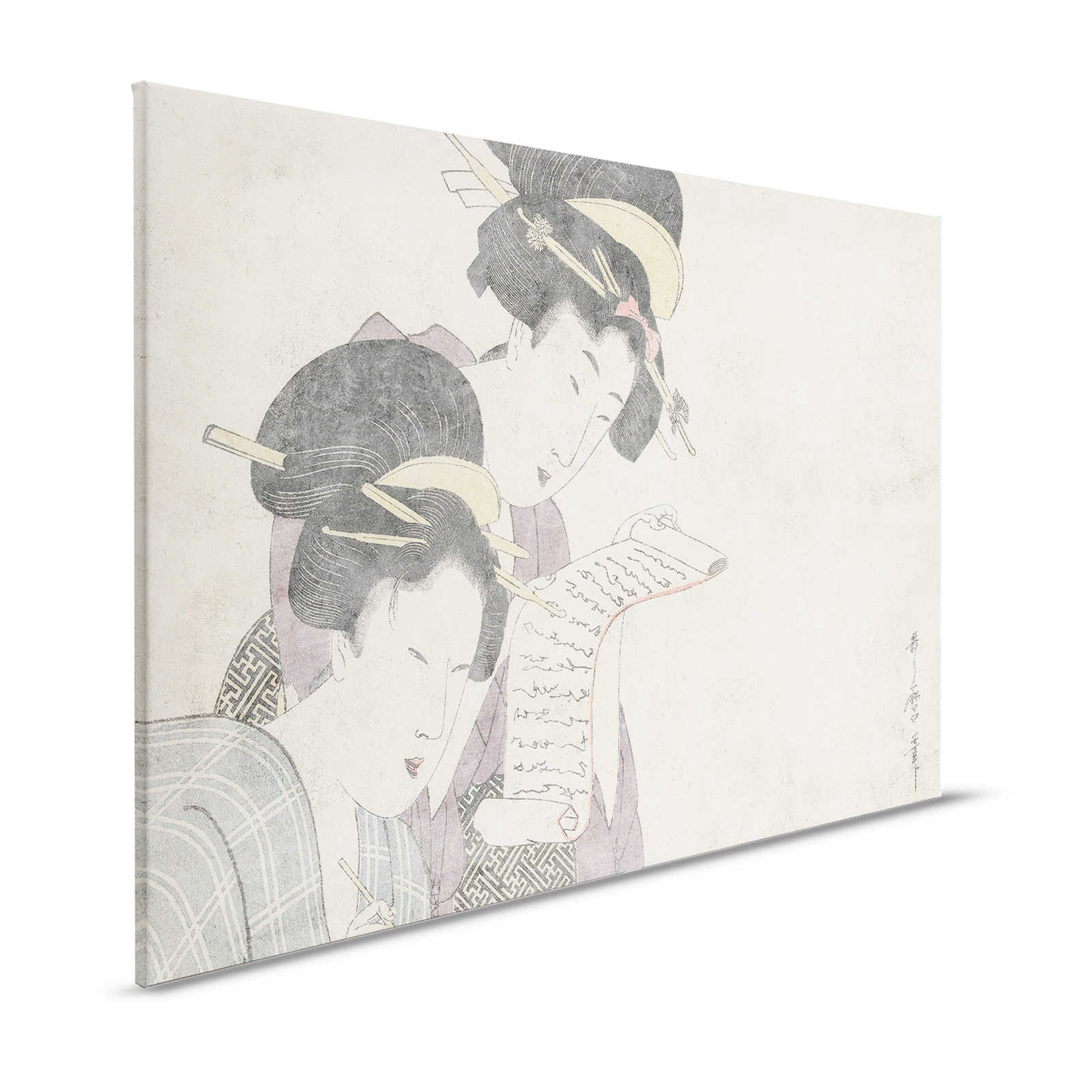 Osaka 3 - Asiatisches Leinwandbild Vintage Zeichnung & Putzstruktur – 1,20 m x 0,80 m
