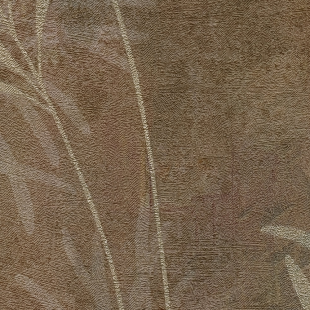             Florale Vliestapete mit Gräser-Muster und feiner Struktur – Braun, Beige, Metallic
        
