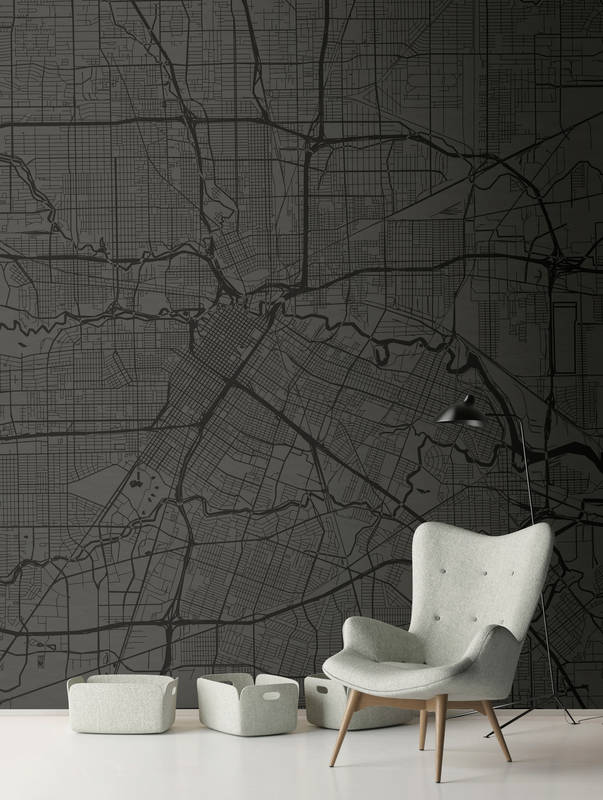             Fototapete Stadtkarte mit Straßenverlauf – Schwarz
        