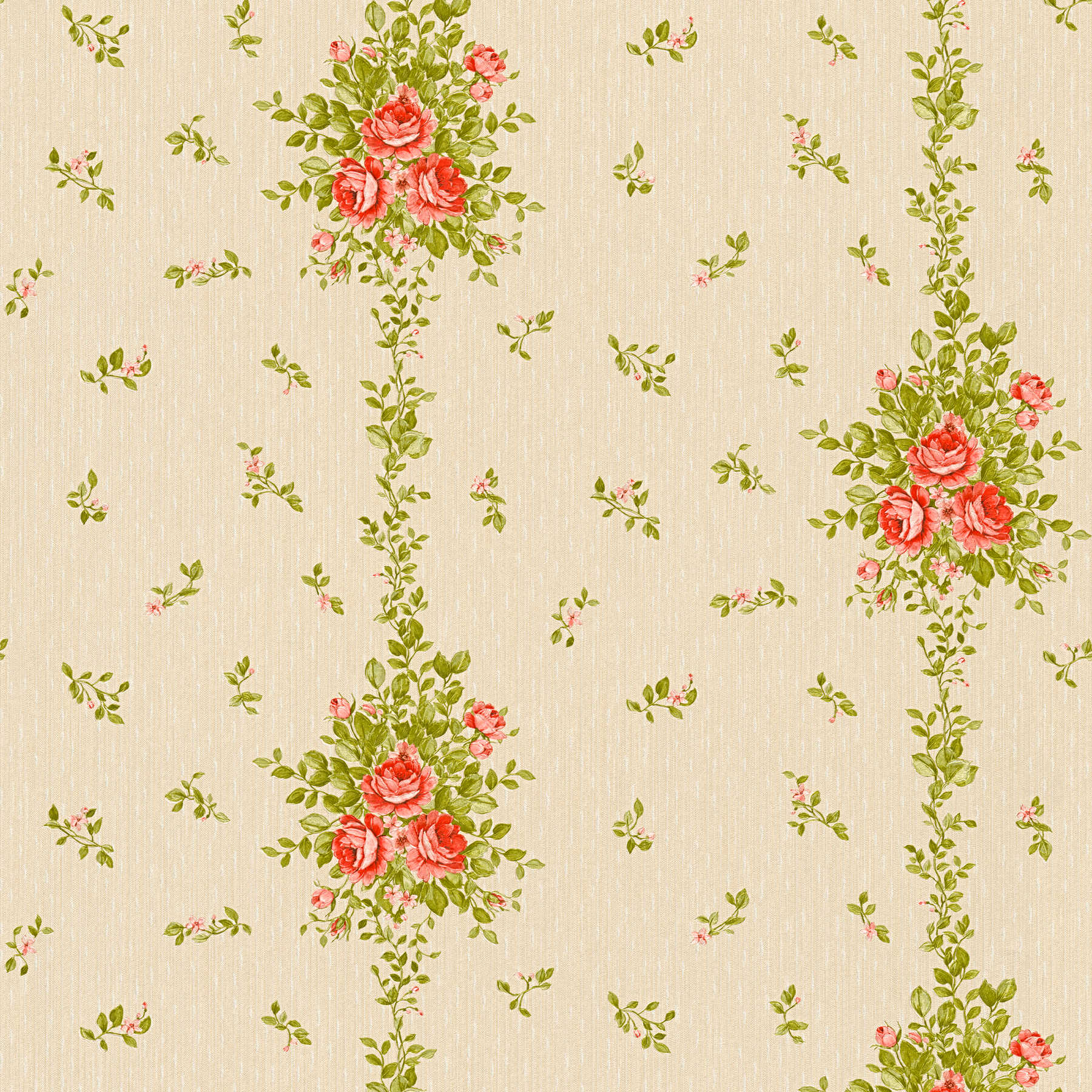 Blumentapete Rosen Muster & Streifen-Effekt – Beige
