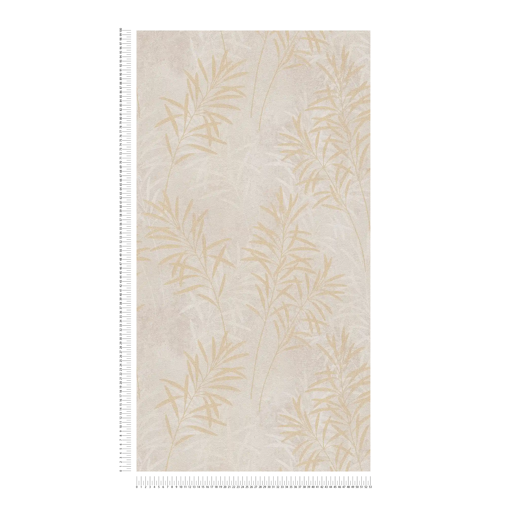             Vliestapete mit floralem Palmen-Muster – Creme, Grau, Gold
        