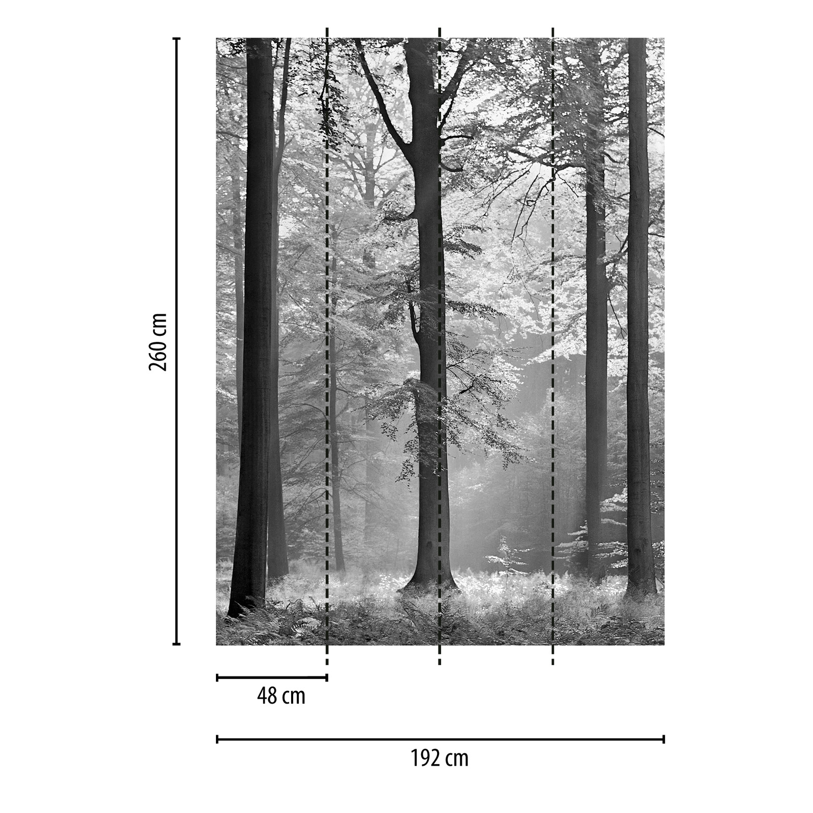             Schwarz-Weiß Fototapete Blätterwald, Hochformat
        