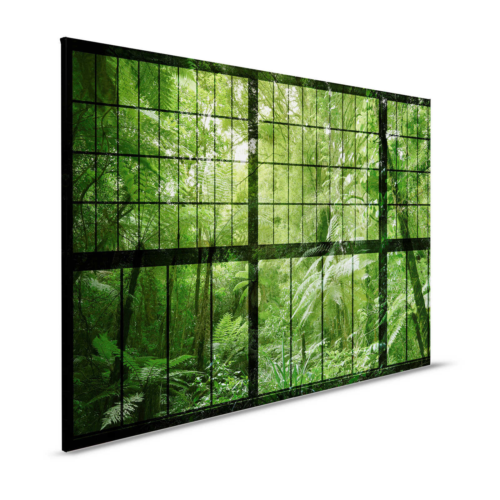 Rainforest 2 - Loftfenster Leinwandbild mit Dschungel Aussicht – 1,20 m x 0,80 m
