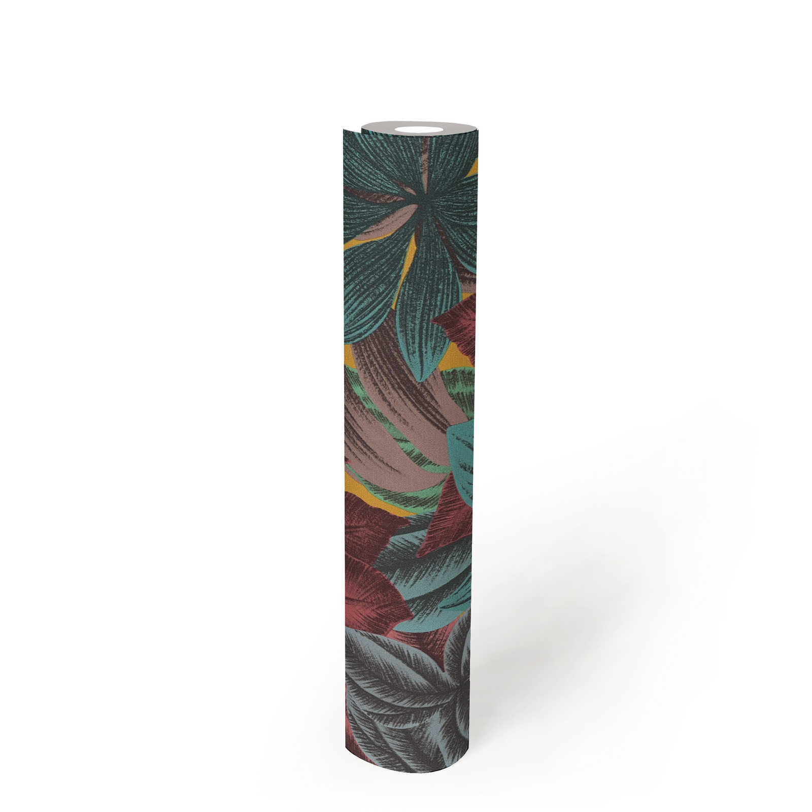             Vliestapete mit Blättermuster in bunten Farben – Bunt, Blau, Rosa
        
