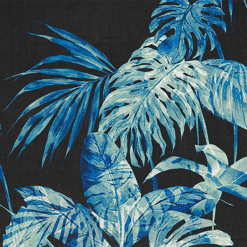 Blätter-Fototapete Aquarell Stil & schwarzem Hintergrund – Blau, Schwarz, Weiß
