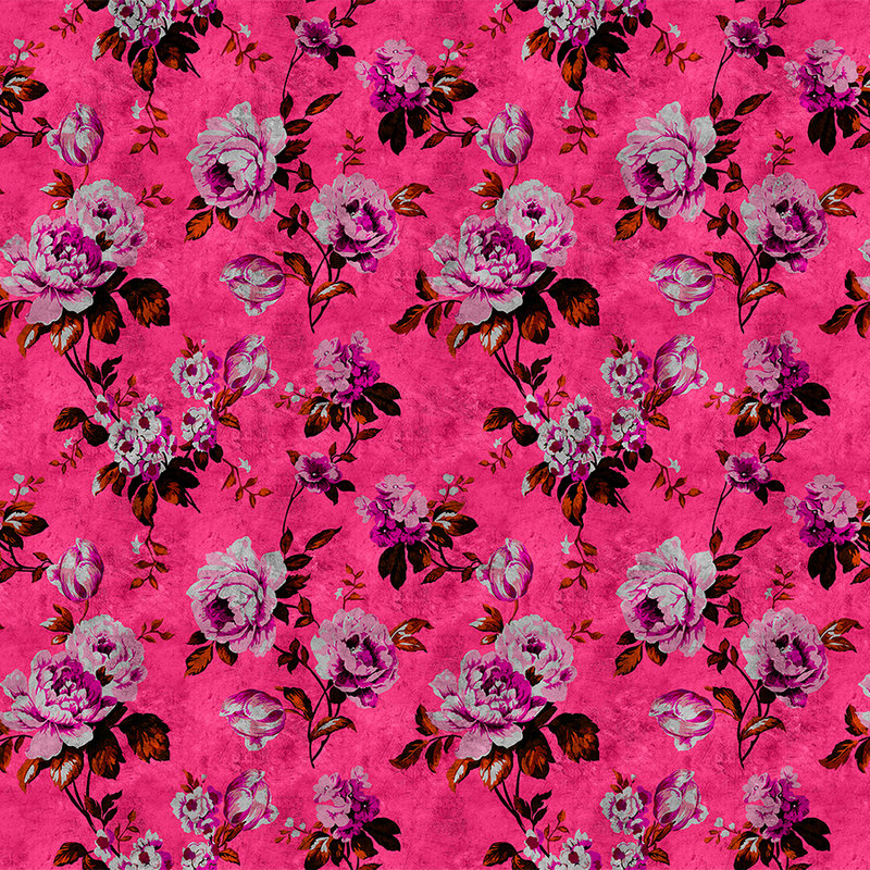 Wild roses 3 - Rosen Fototapete im Retrolook, Pink- Kratzer Struktur – Rosa, Rot | Premium Glattvlies
