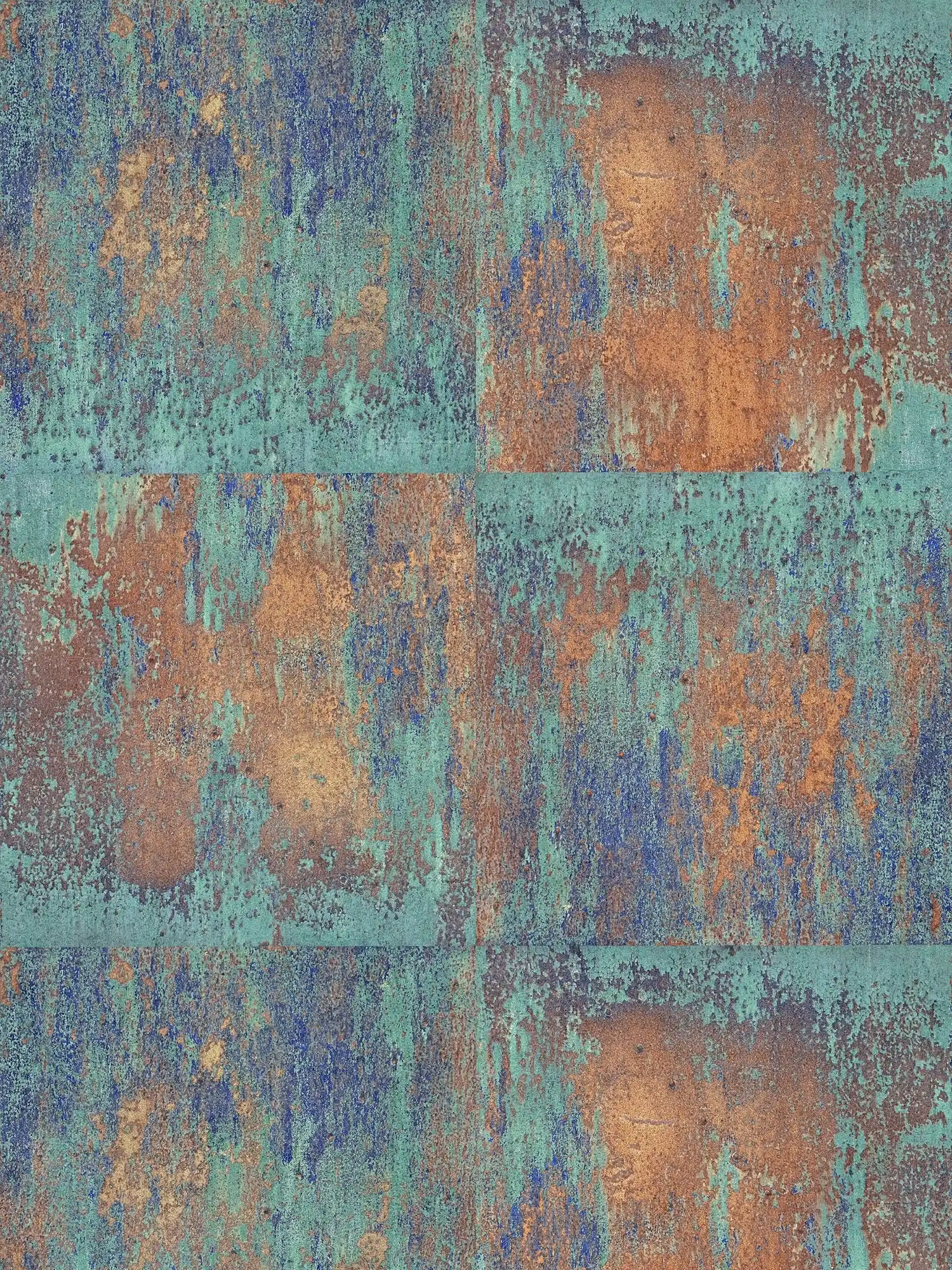         Vliestapete Patina-Design mit Rost und Kupfereffekten – Blau, Braun, Kupfer
    