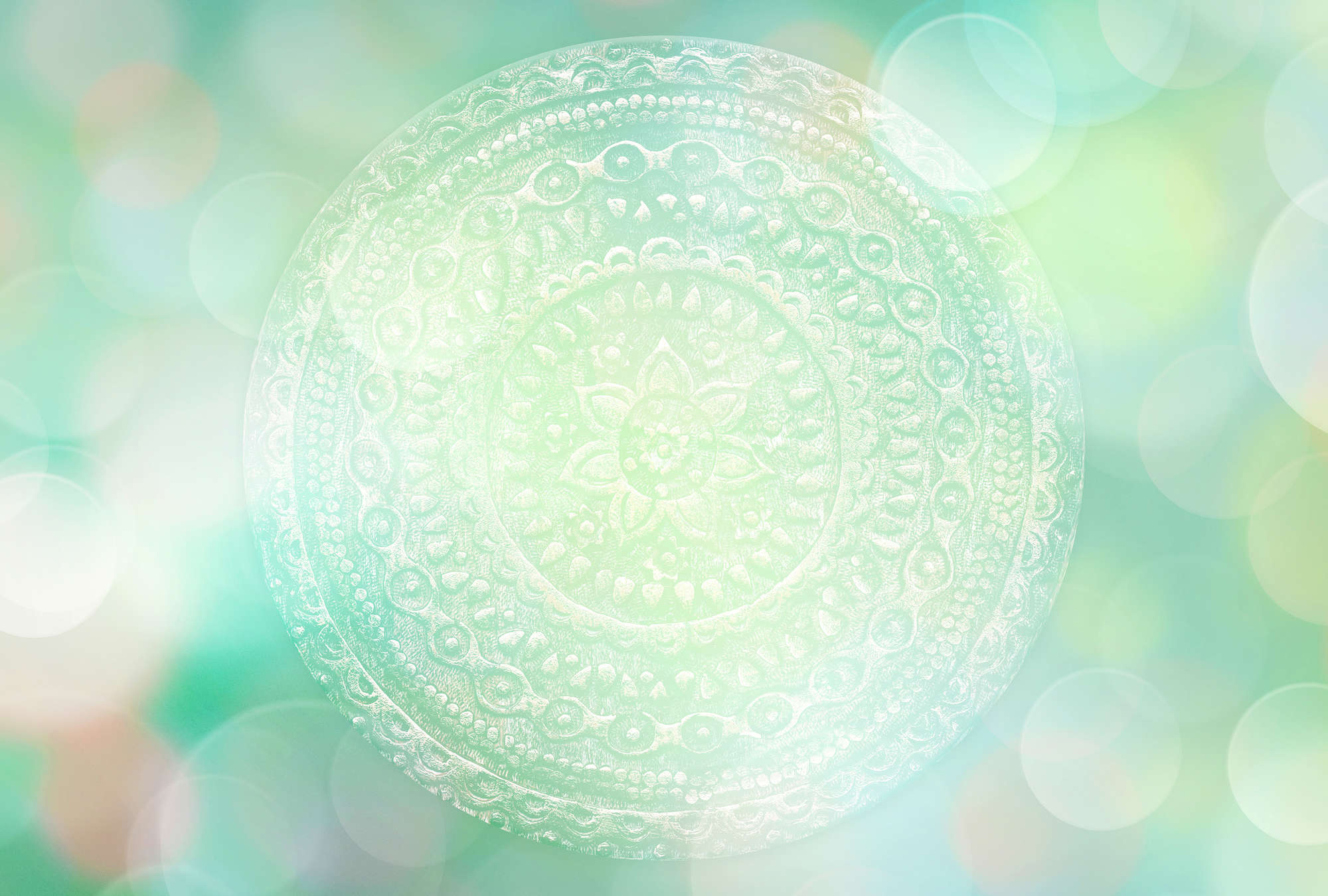             Boho Fototapete Türkis mit Mandala – Grün, Blau, Weiß
        