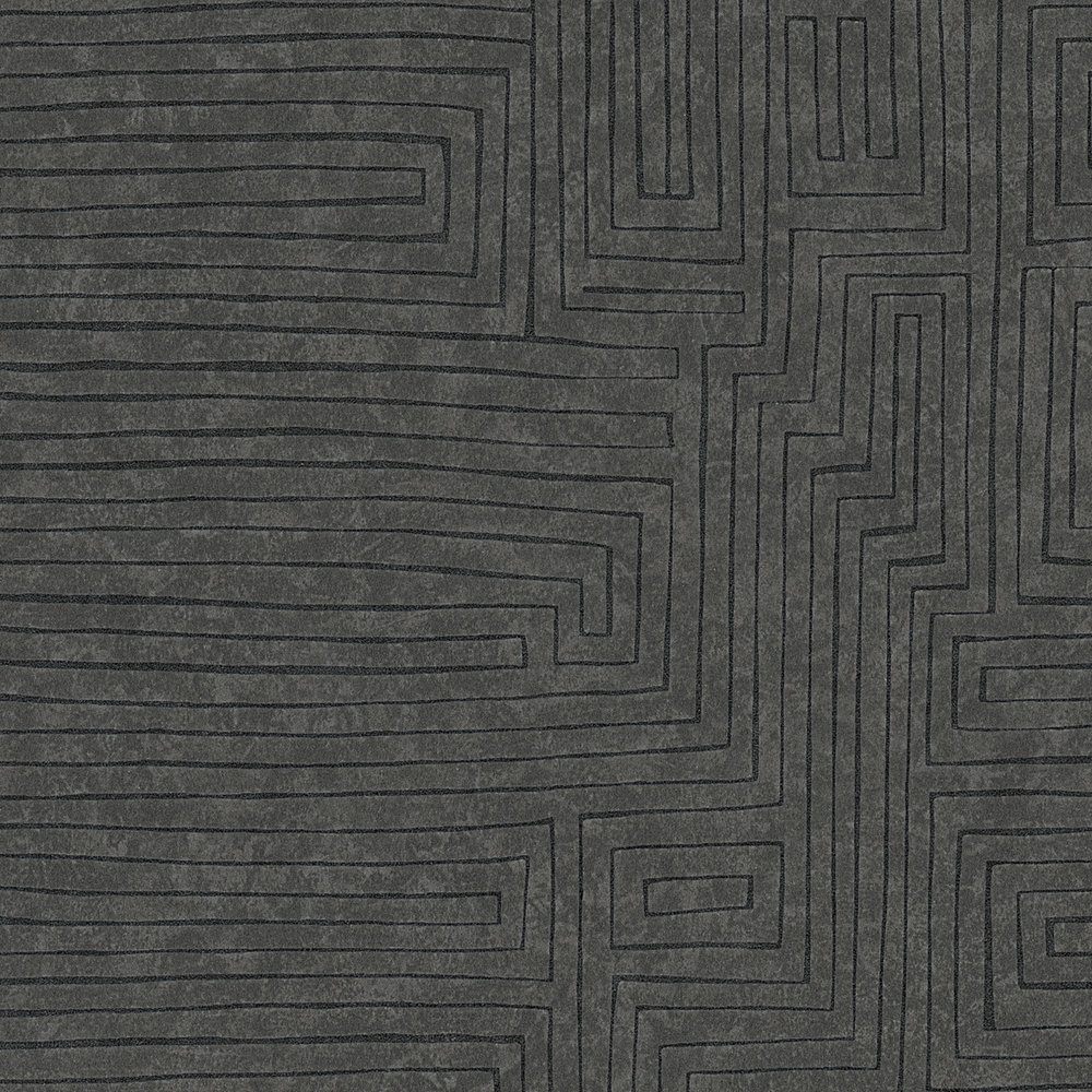             Ethno-Tapete uni mit Linien-Muster & Struktureffekt – Braun, Schwarz
        