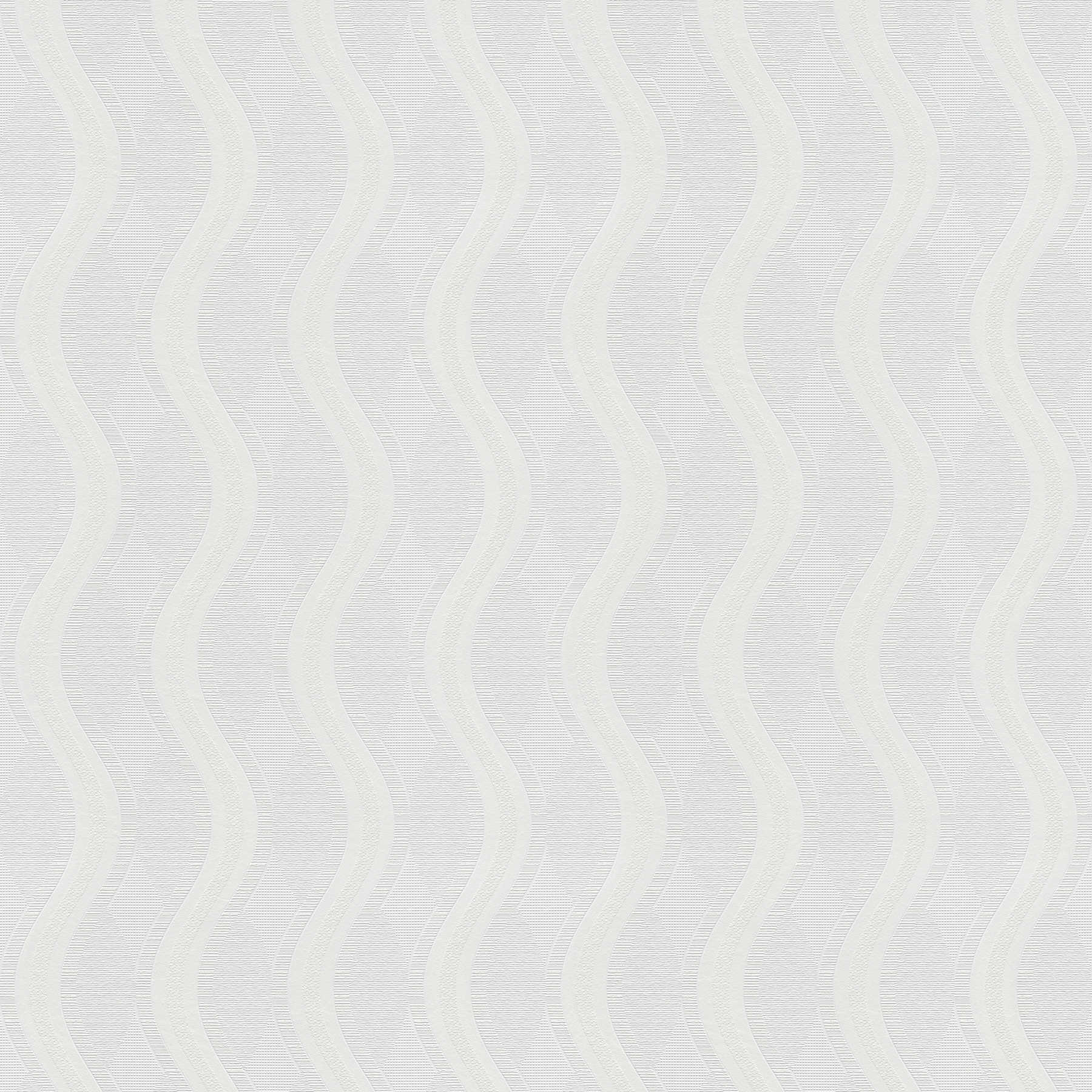 Retro-Tapete Weiß mit geometrischem Wellen-Muster – Weiß
