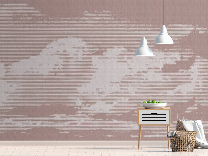             Clouds 3 - Himmlische Fototapete mit Wolkenmotiv - Naturleinen Struktur – Grau, Rosa | Perlmutt Glattvlies
        