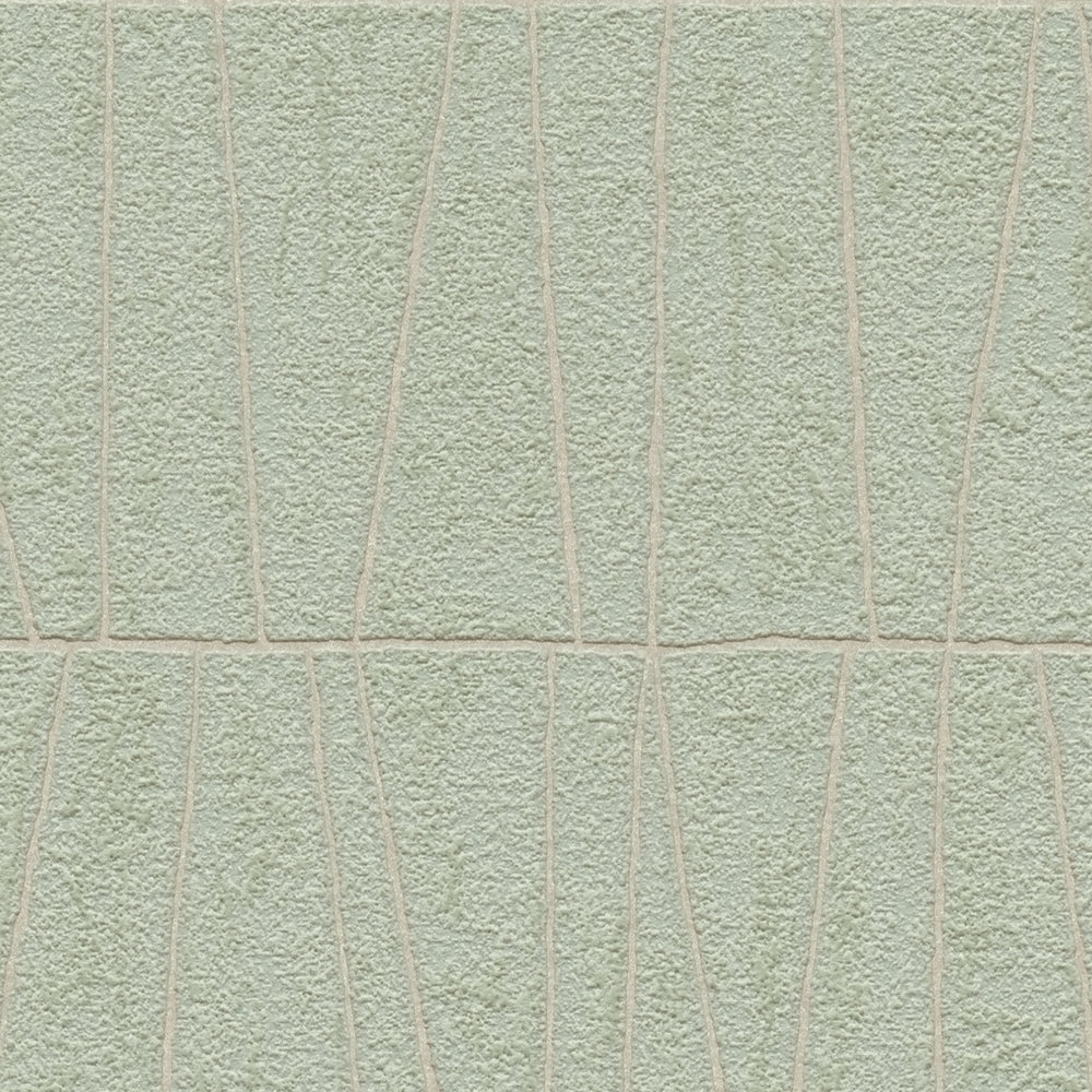             Bemusterte Tapete mit geometischem Mosaik – Grün, Gold
        