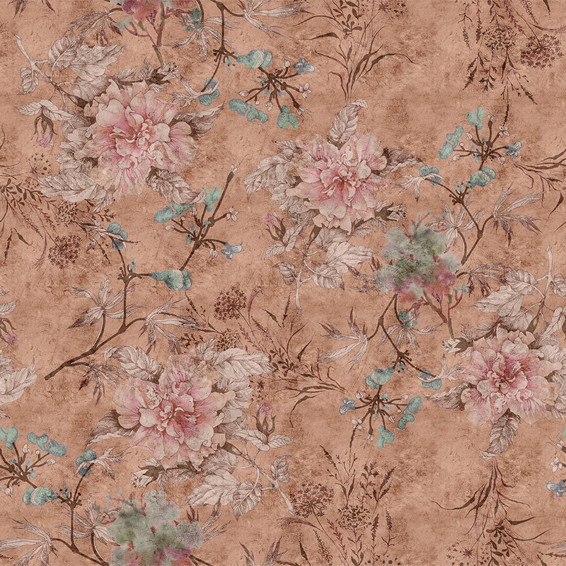 Tenderblossom 3 - Digitaldrucktapete Blüten-Muster im Vintage Stil – Rosa, Rot | Mattes Glattvlies
