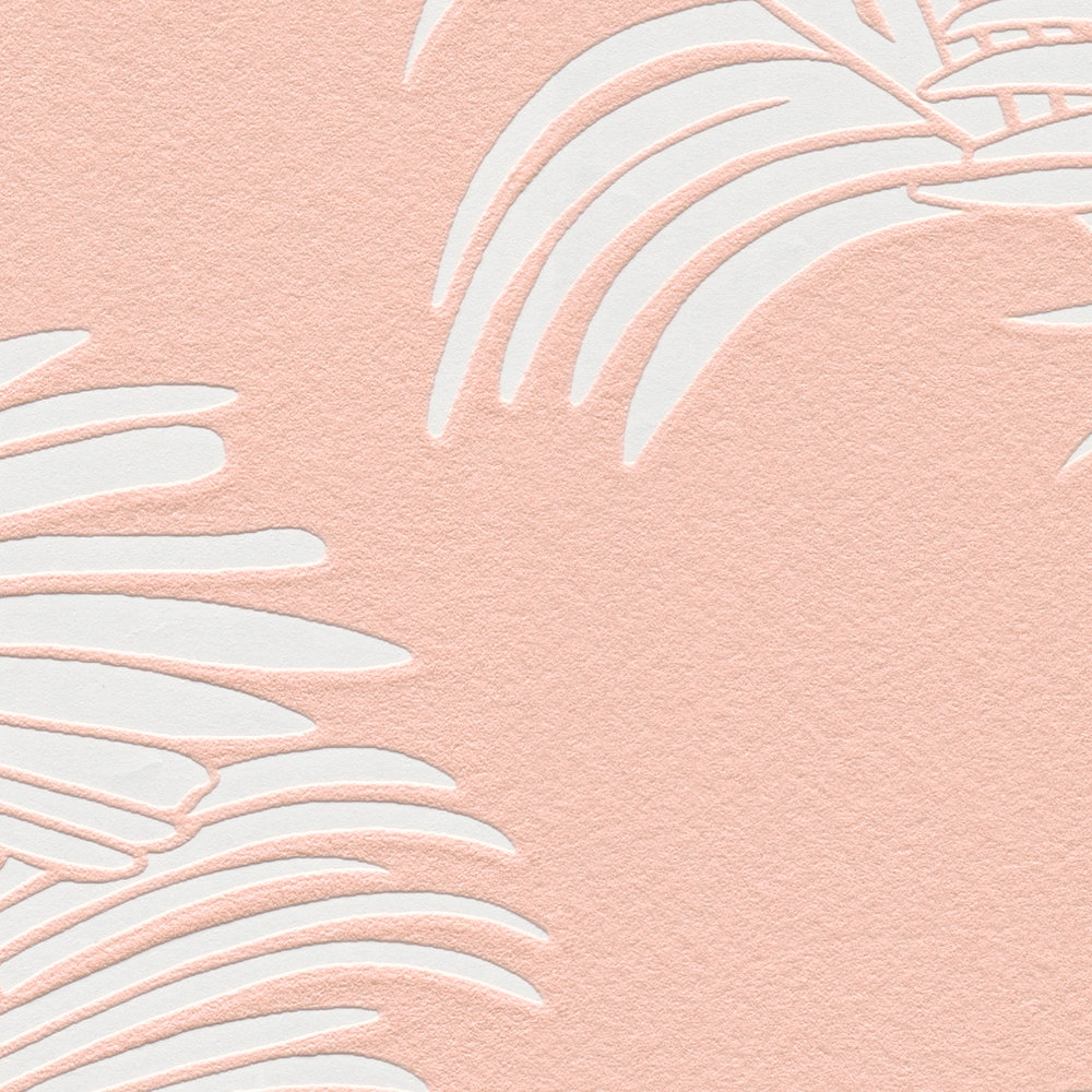             Rosa Tapete mit Palmenblatt Muster & Strukturprägung – Rosa, Weiß
        