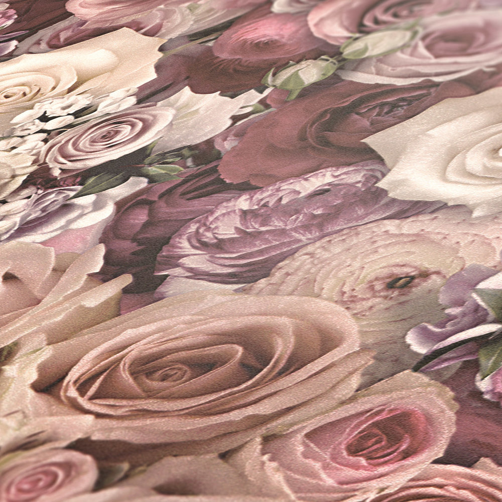             Tapete Rosen in zartem Rosa Blütenmeer – Creme
        