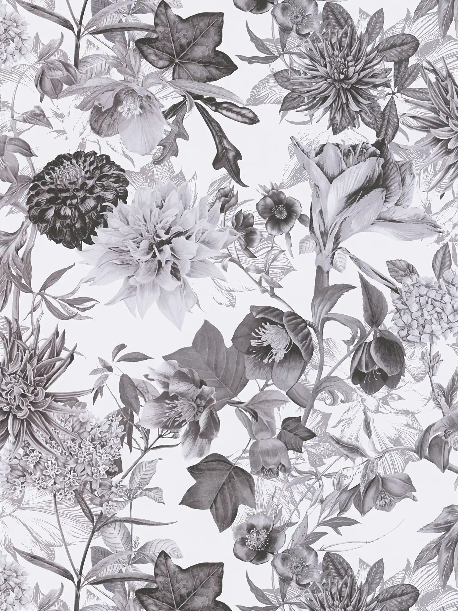         Schwarz-Weiß Blumen Tapete mit Blütenmuster
    
