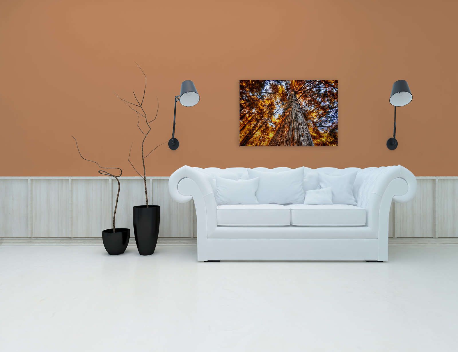             Leinwandbild Blick in die Baumkrone in glühenden Farben – 0,90 m x 0,60 m
        