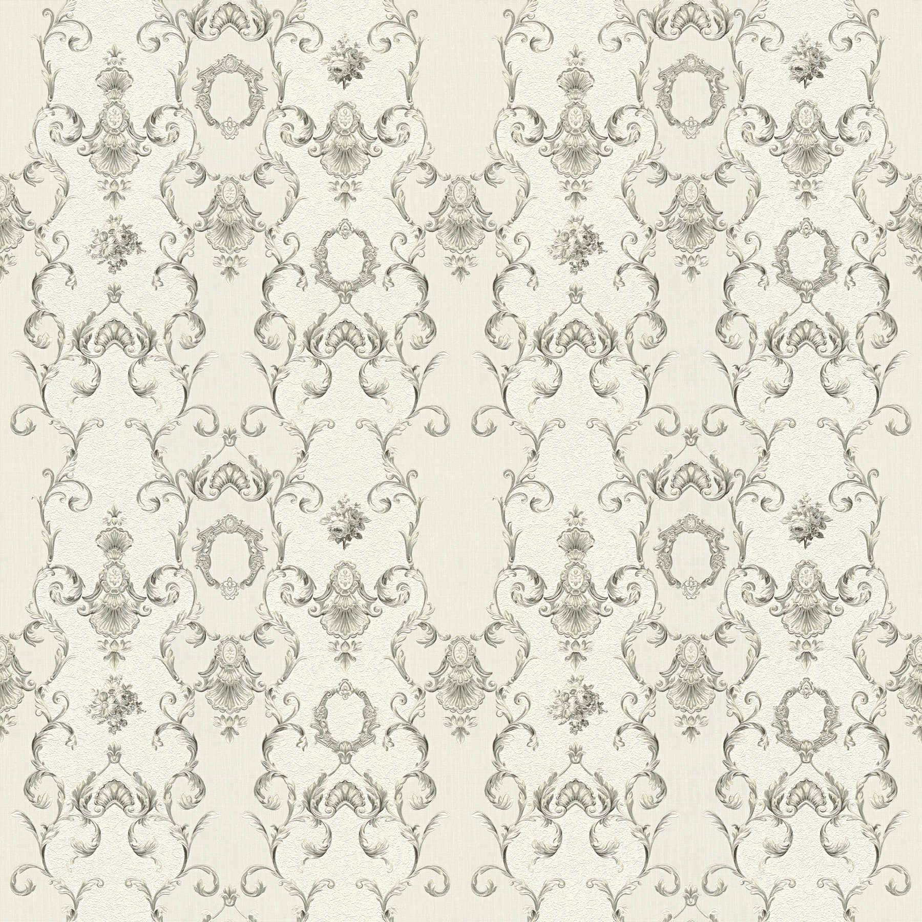         Ornamenttapete Klassizismus Stil mit Metallic-Design – Grau, Weiß
    