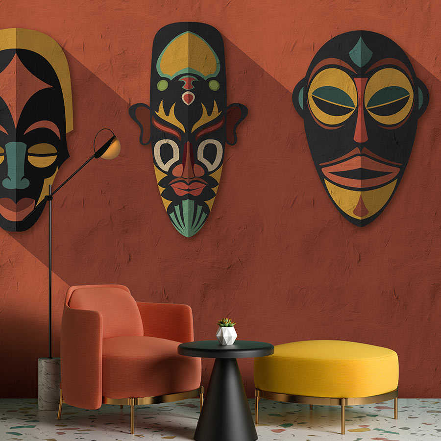 Zulu 2 – Fototapete Terrakotta Orange, Afrika Masken Zulu Design
